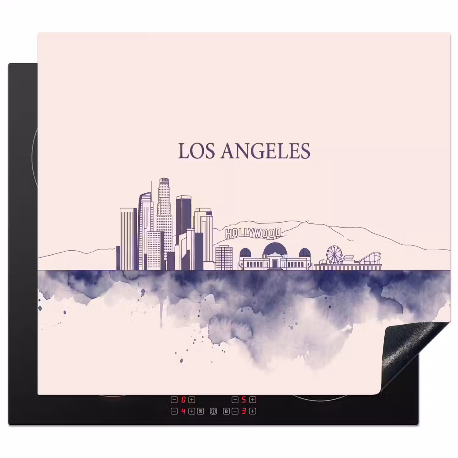 Los Angeles - Skyline - Architectuur - Aquarel - Blauw Inductie beschermer vinyl 3mm middel -3d