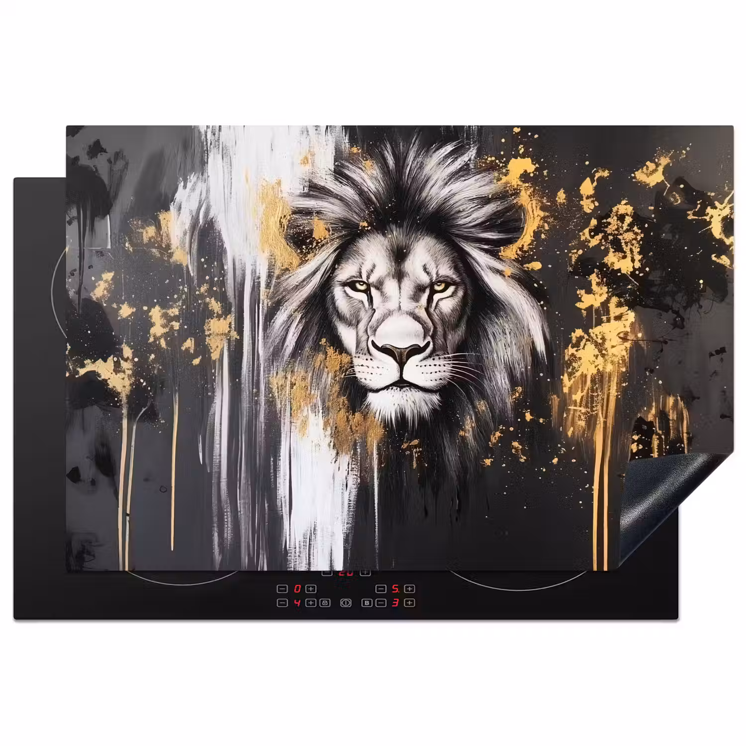 Leeuw - Portret - Verfspatten - Grijs Inductie beschermer vinyl 3mm klein -3d