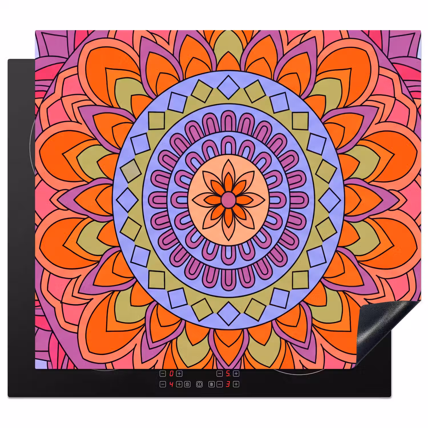 Mandala - Cirkel - Abstract - Kleurrijk - Patroon Inductie beschermer vinyl 3mm middel -3d
