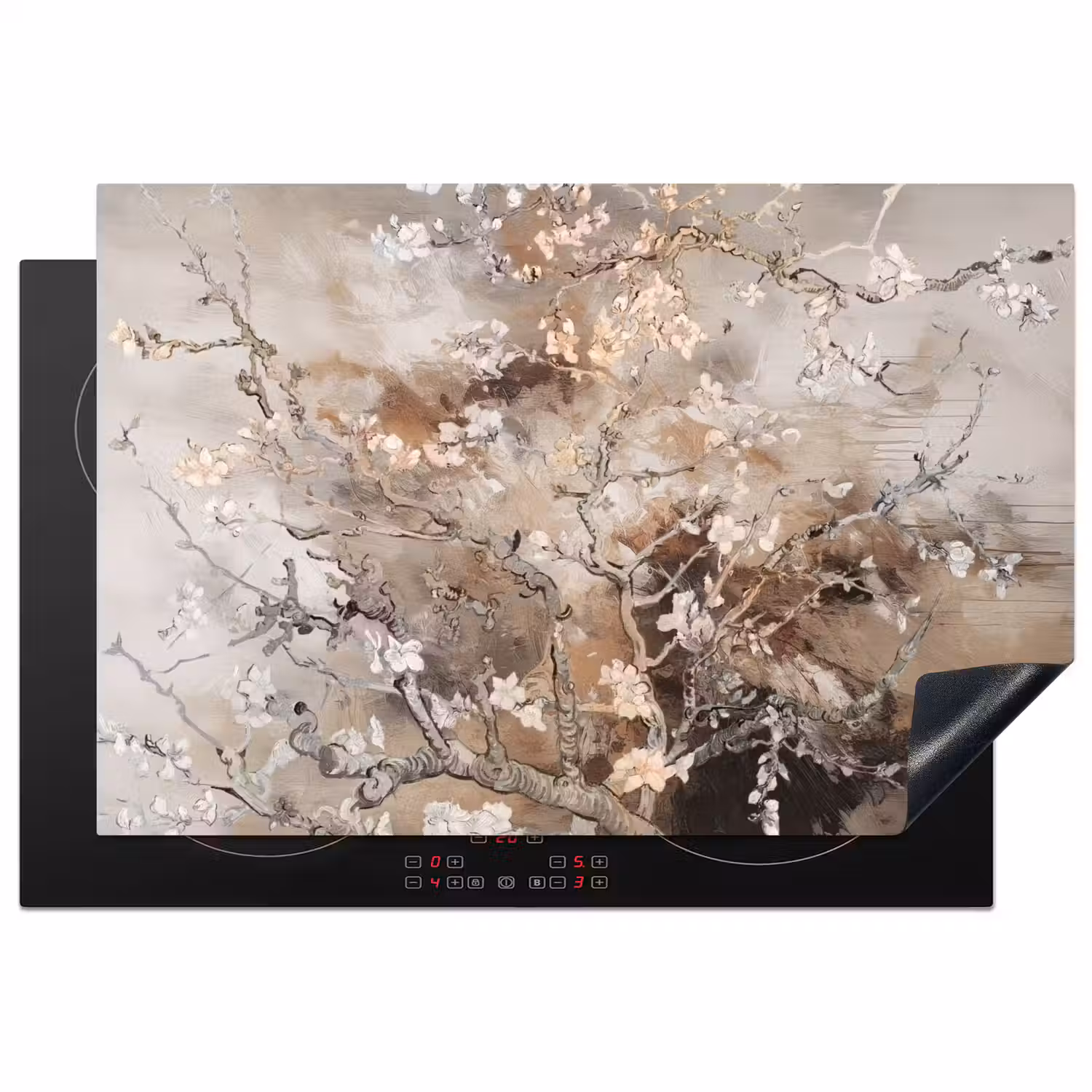 Amandelbloesem - Kunst - Van Gogh - Beige - Abstract Inductie beschermer vinyl 3mm klein -3d