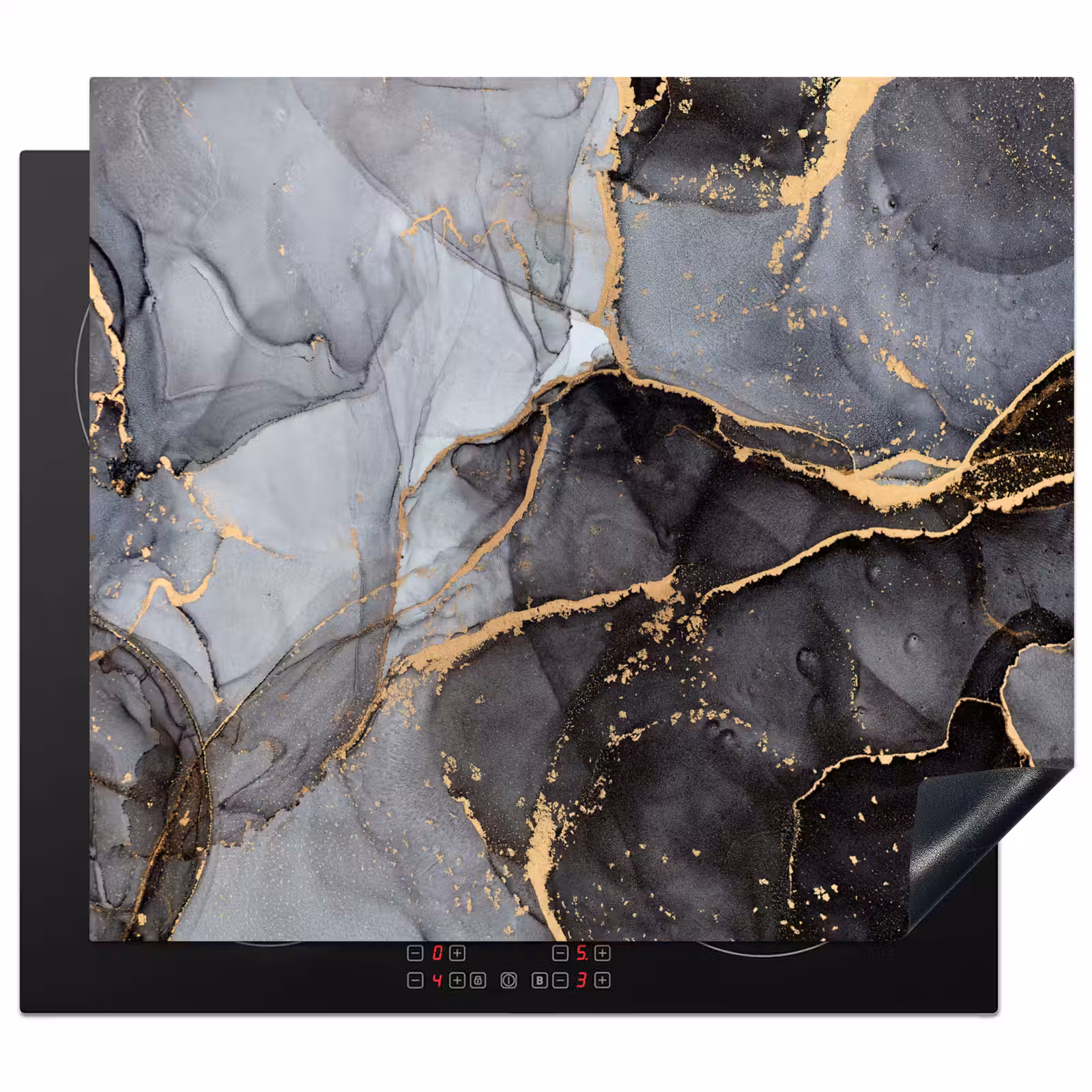 Marmer - Abstract - Goud - Grijs Inductie beschermer vinyl 3mm middel -3d