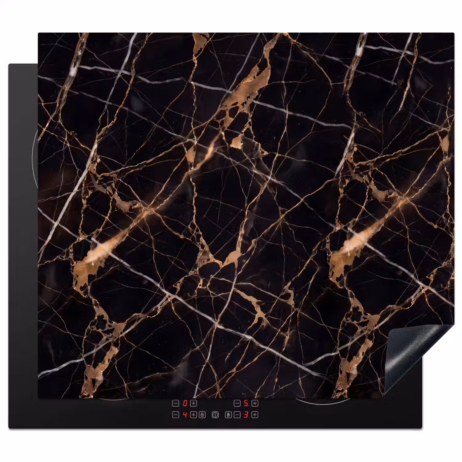 Marmer - Goud - Abstract - Zwart Inductie beschermer vinyl 3mm middel -3d