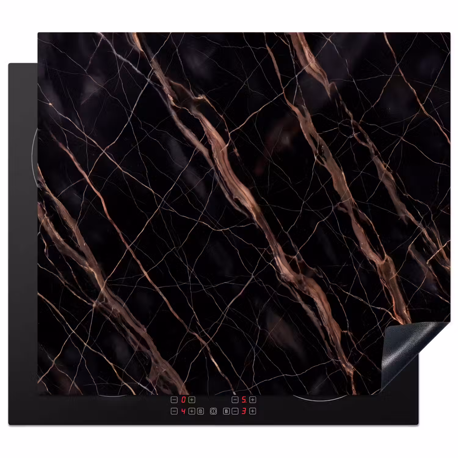 Marmer - Goud - Patroon - Luxe - Zwart Inductie beschermer vinyl 3mm middel -3d