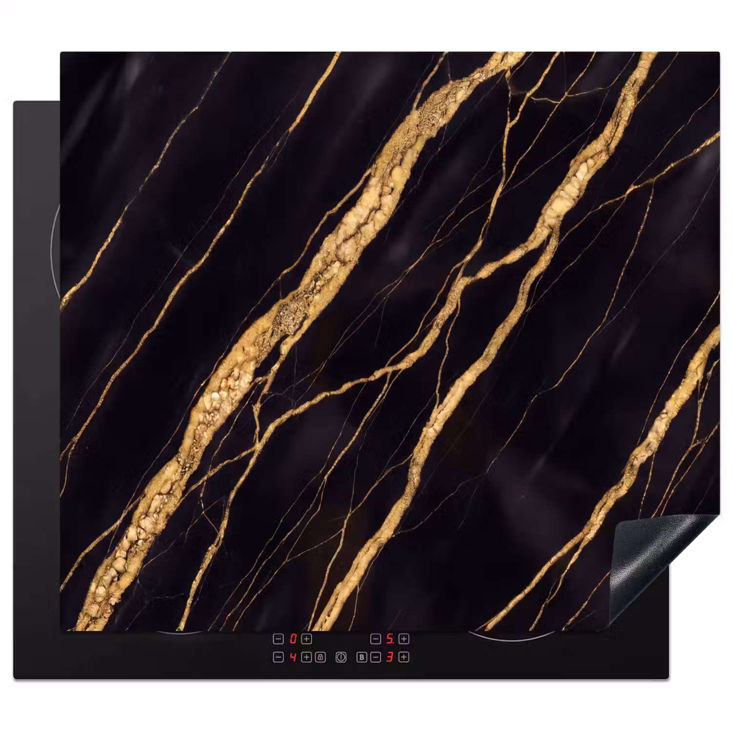Marmer - Goud - Textuur - Abstract - Zwart Inductie beschermer vinyl 3mm middel -3d