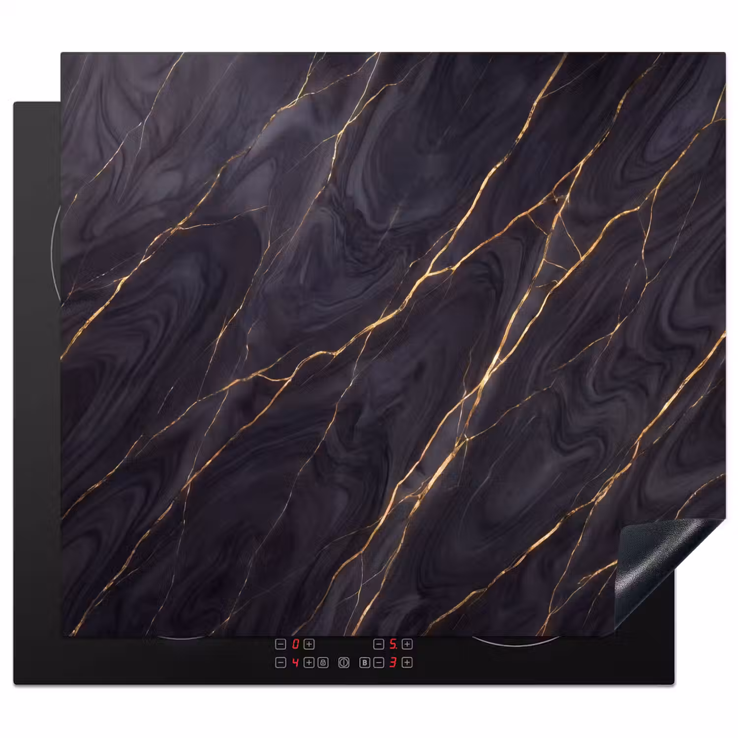 Marmer - Goudaders - Abstract - Modern - Zwart Inductie beschermer vinyl 3mm middel -3d