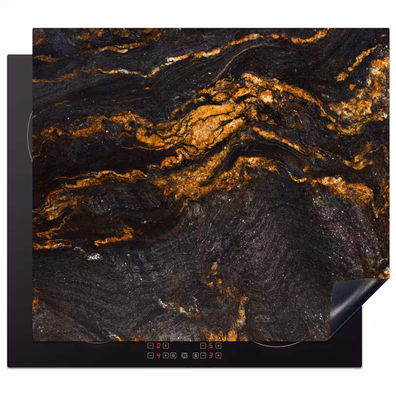 Marmer - Kalk - Zwart - Goud - Marmerlook - Luxe Inductie beschermer vinyl 3mm middel -3d