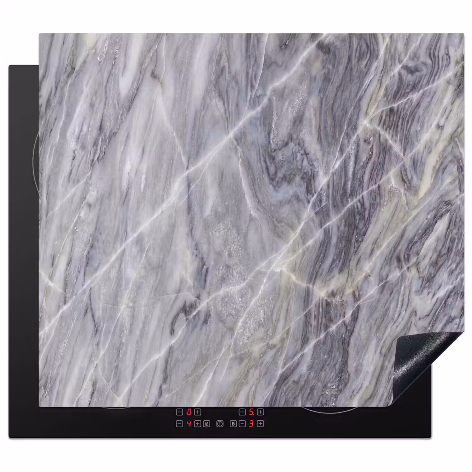 Marmer - Ader - Patroon - Abstract - Grijs Inductie beschermer vinyl 3mm middel -3d