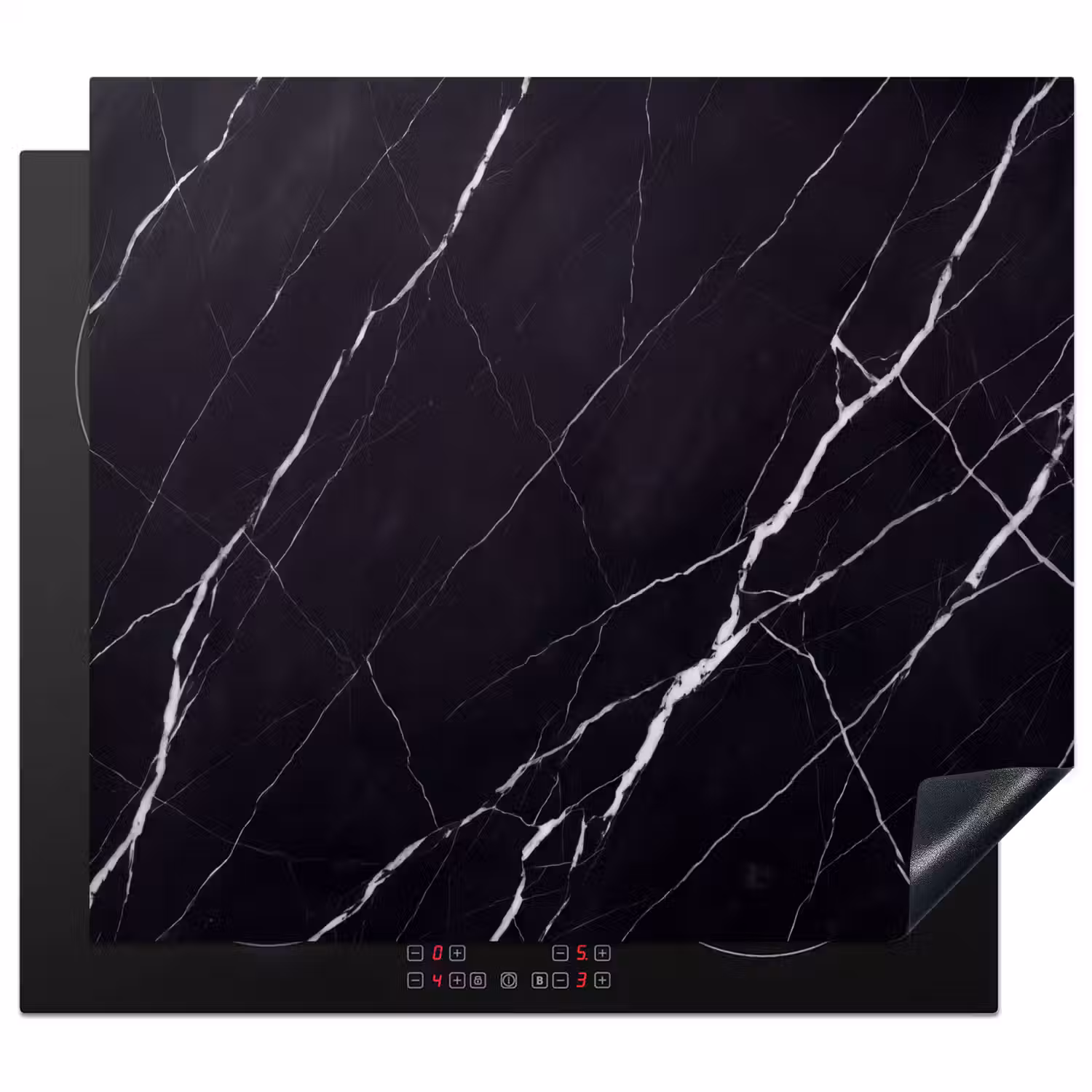 Marmer - Patroon - Abstract - Modern - Zwart Inductie beschermer vinyl 3mm middel -3d