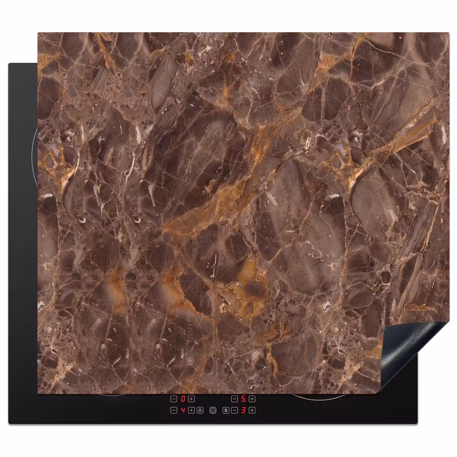 Marmer - Patroon - Natuur - Bruin - Goud Inductie beschermer vinyl 3mm middel -3d
