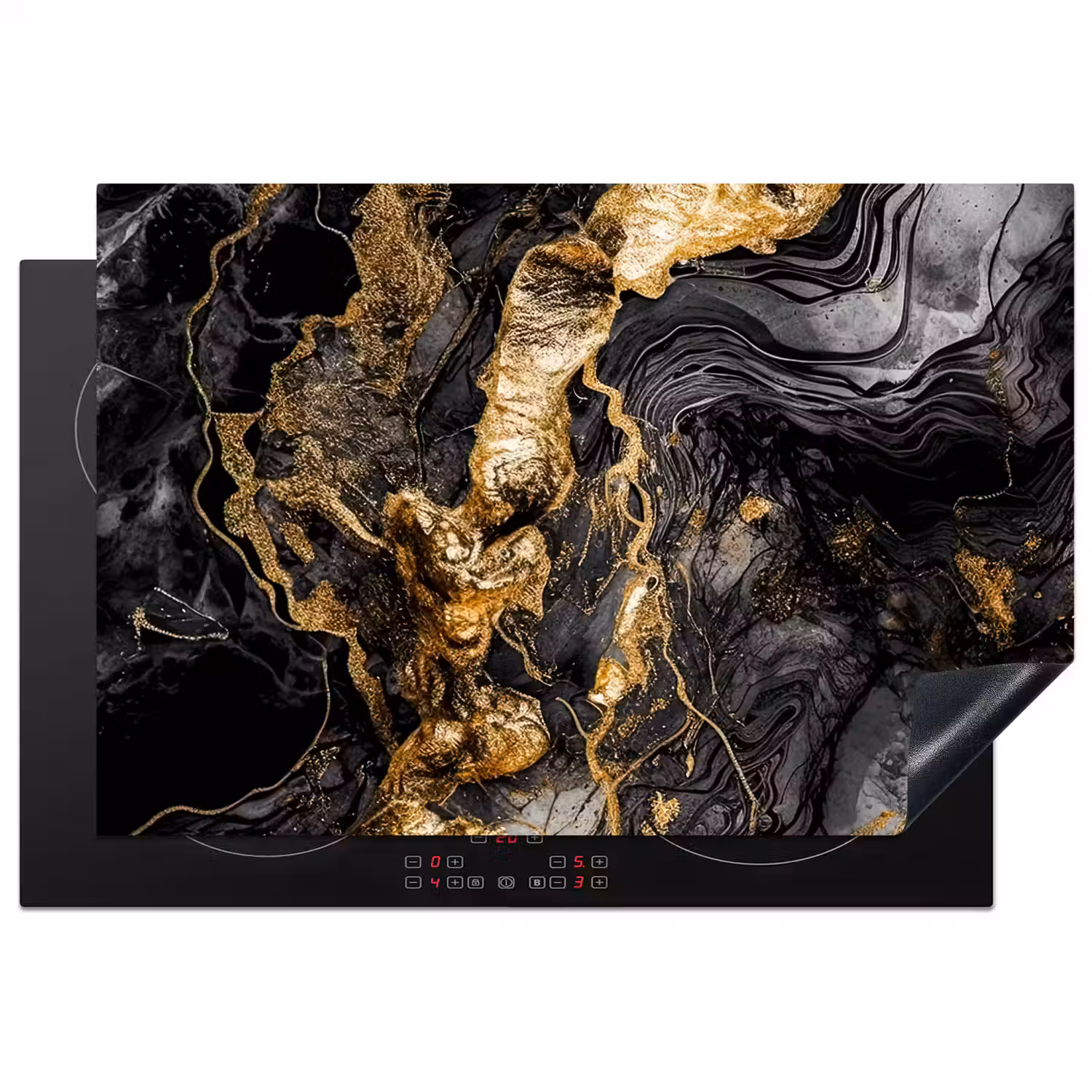 Marmer - Zwart - Goud - Abstract Inductie beschermer vinyl 3mm klein -3d
