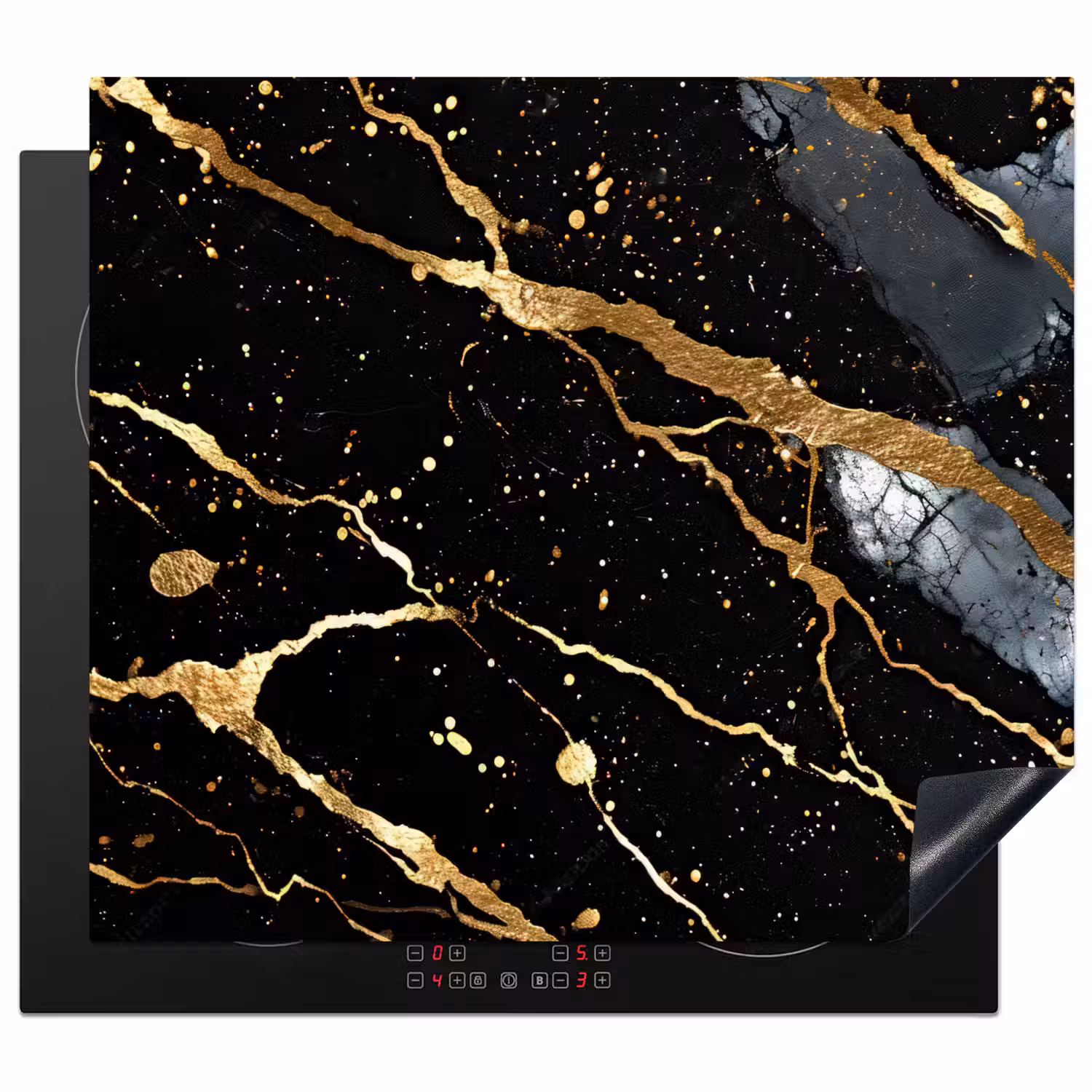 Marmer - Zwart - Goud - Structuur Inductie beschermer vinyl 3mm middel -3d