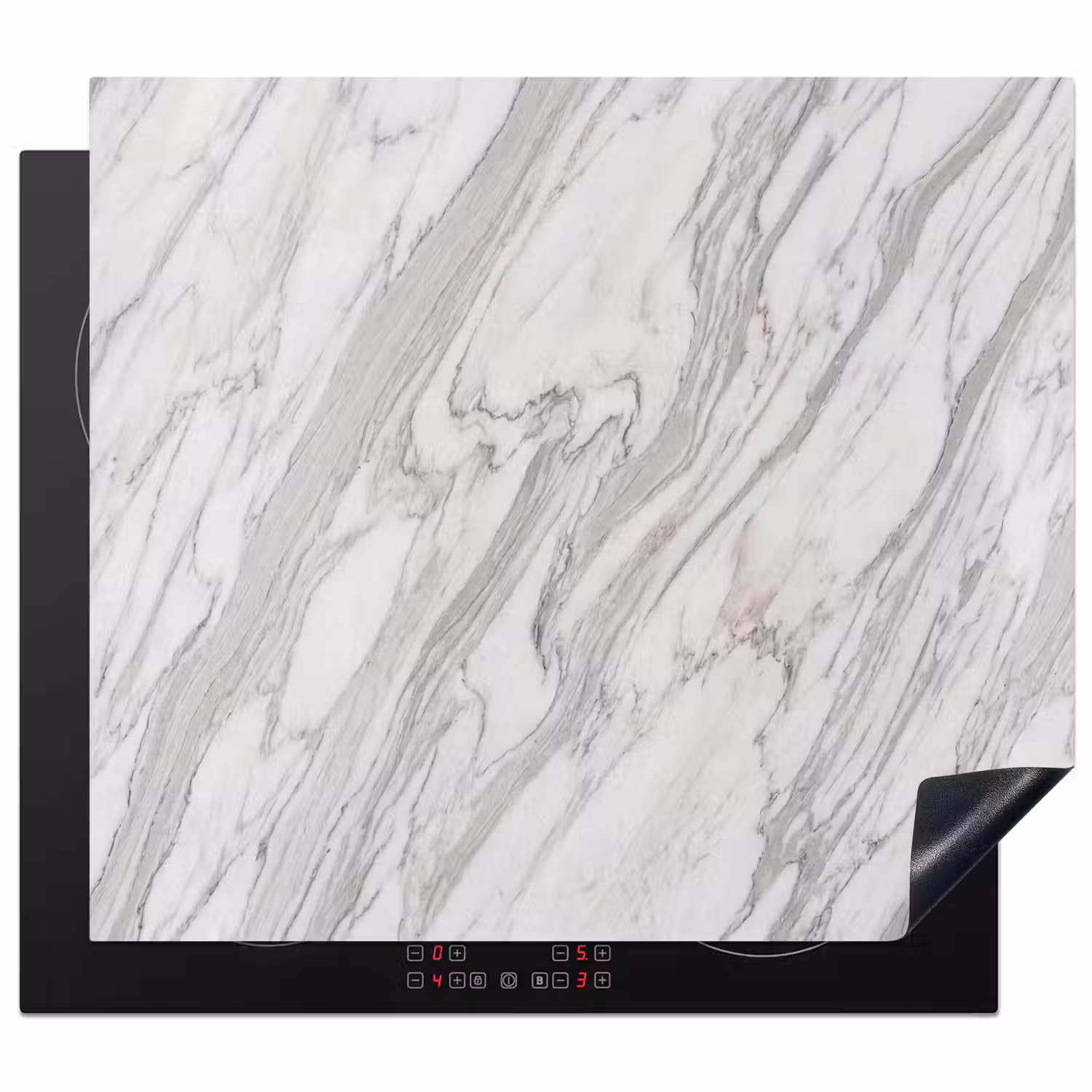 Marmer - Wit - Grijs - Structuur - Modern Inductie beschermer vinyl 3mm middel -3d