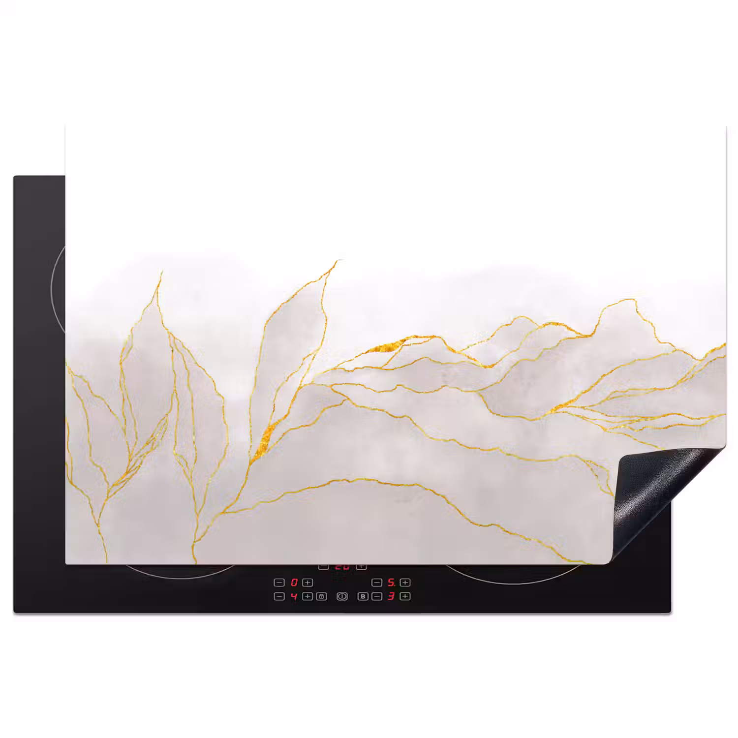 Marmerlook - Grijs - Goud - Chic - Marmer Inductie beschermer vinyl 3mm klein -3d