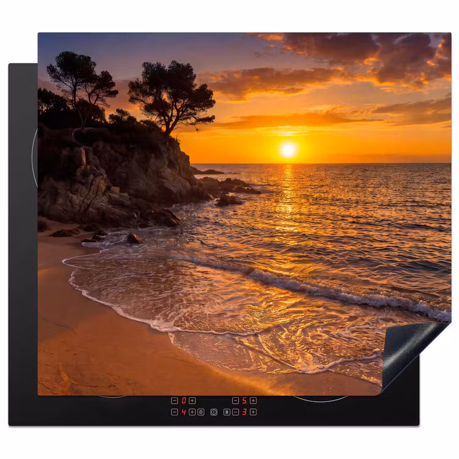Zee - Kust - Zonsondergang - Natuur - Oranje Inductie beschermer vinyl 3mm middel -3d