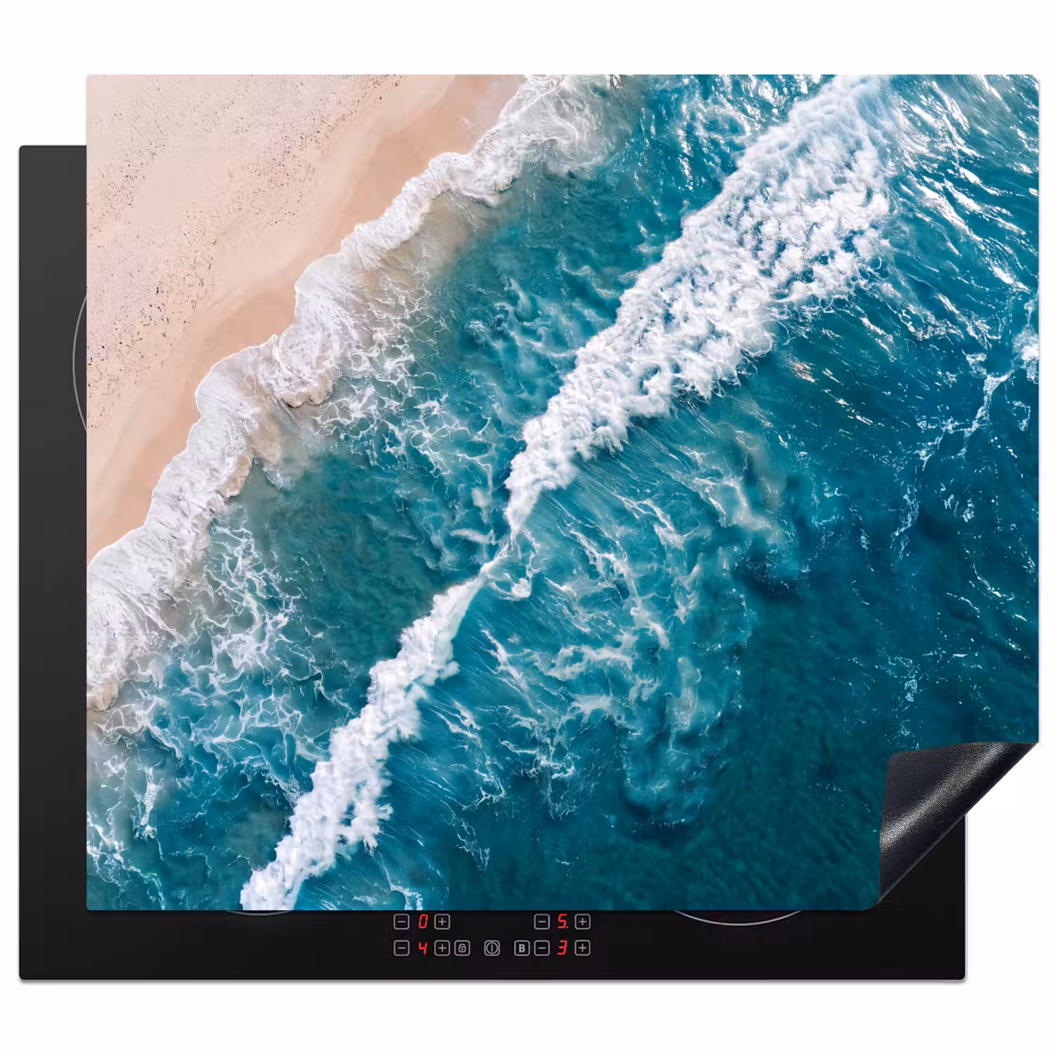 Zee - Strand - Golven - Natuur - Blauw Inductie beschermer vinyl 3mm middel -3d
