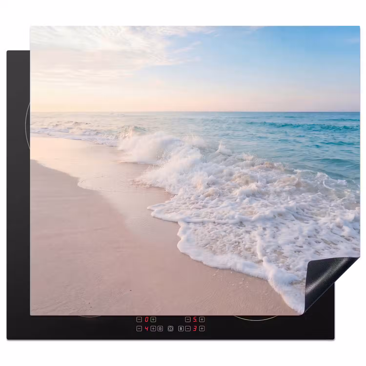 Zee - Golven - Strand - Natuur - Wit Inductie beschermer vinyl 3mm middel -3d