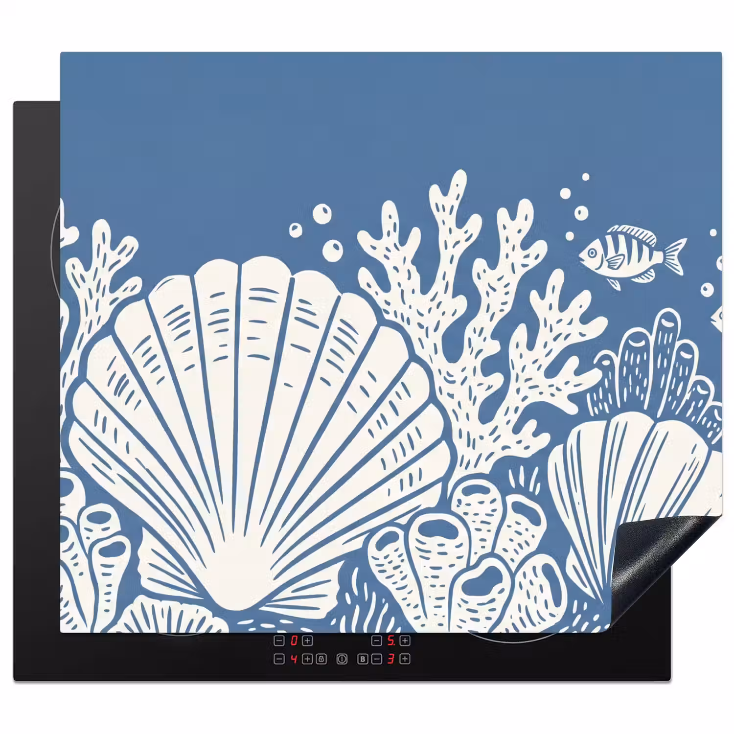 Zeeleven - Koraal - Schelp - Vis - Illustratie - Onderwater Inductie beschermer vinyl 3mm middel -3d