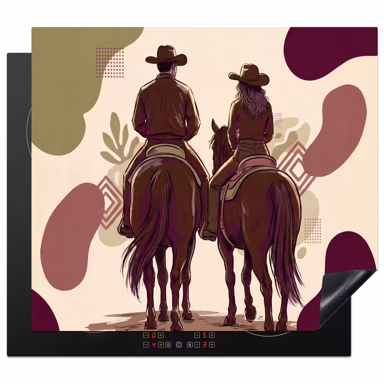 Mensen - Ruiters - Western - Illustratie - Bruin Inductie beschermer vinyl 3mm middel -3d