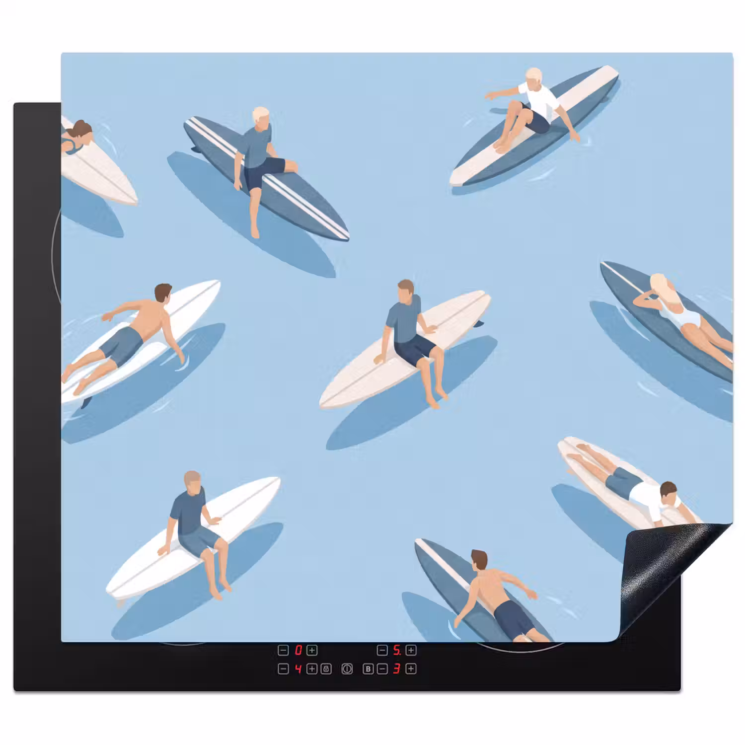 Mensen - Surfen - Water - Zomer - Illustratie Inductie beschermer vinyl 3mm middel -3d