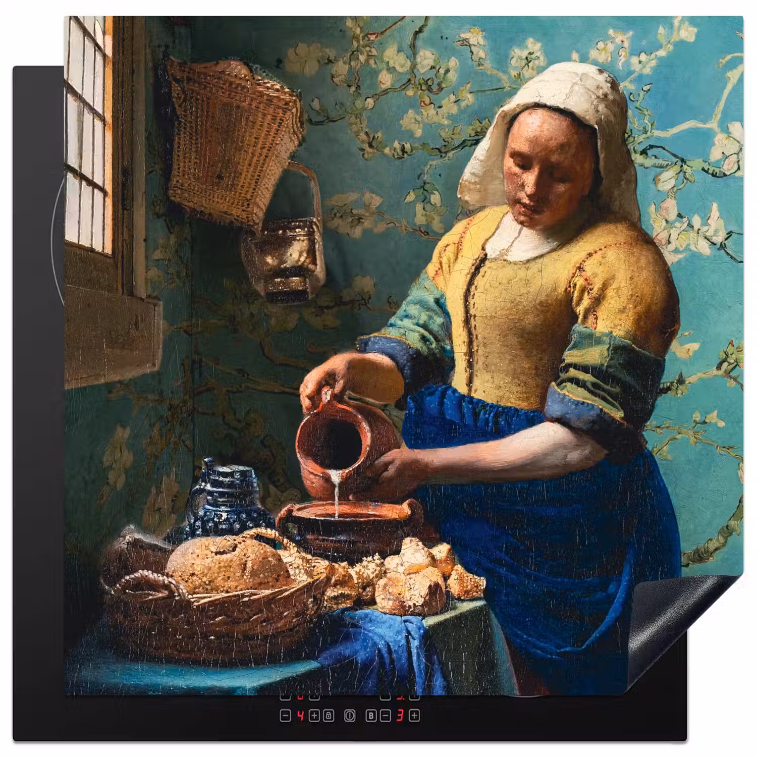 Melkmeisje - Amandelbloesem - Van Gogh - Vermeer - Schilderij - Oude meesters Inductie beschermer vinyl 3mm middel -3d