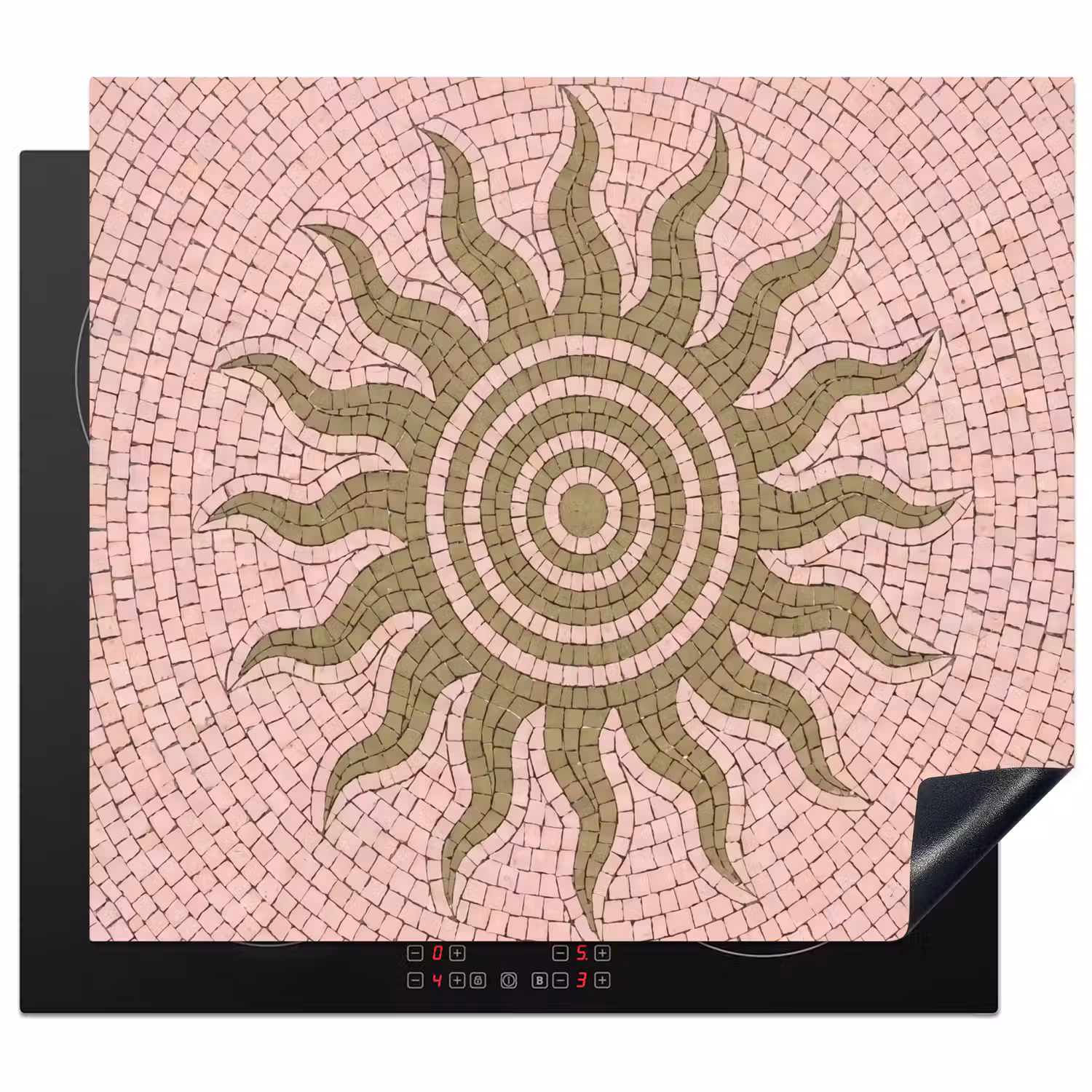 Mozaïek - Zon - Patroon - Klassiek - Roze Inductie beschermer vinyl 3mm middel -3d
