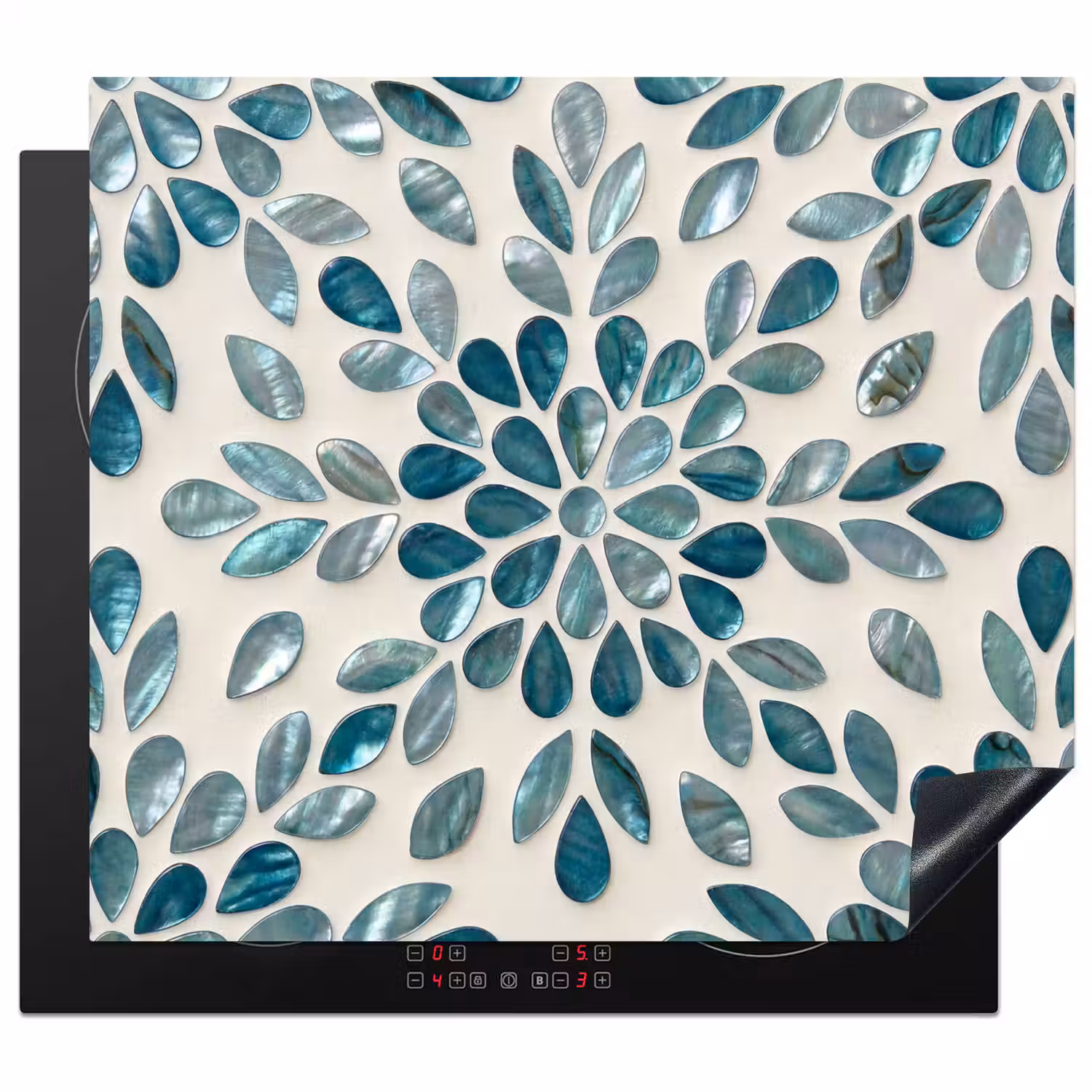 Patroon - Bladeren - Abstract - Modern - Turquoise Inductie beschermer vinyl 3mm middel -3d