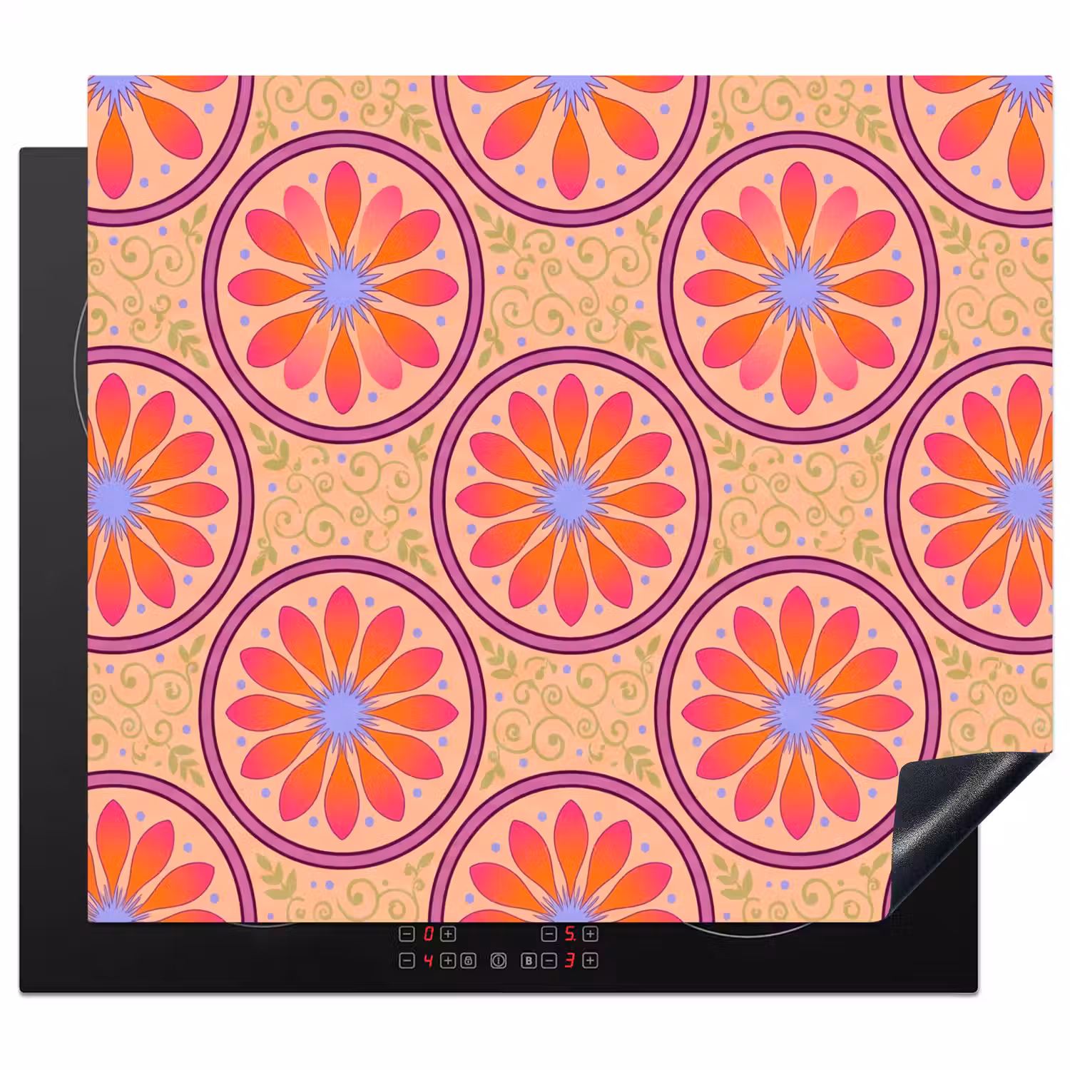 Patroon - Bloemen - Decoratief - Kleurrijk - Modern Inductie beschermer vinyl 3mm middel -3d