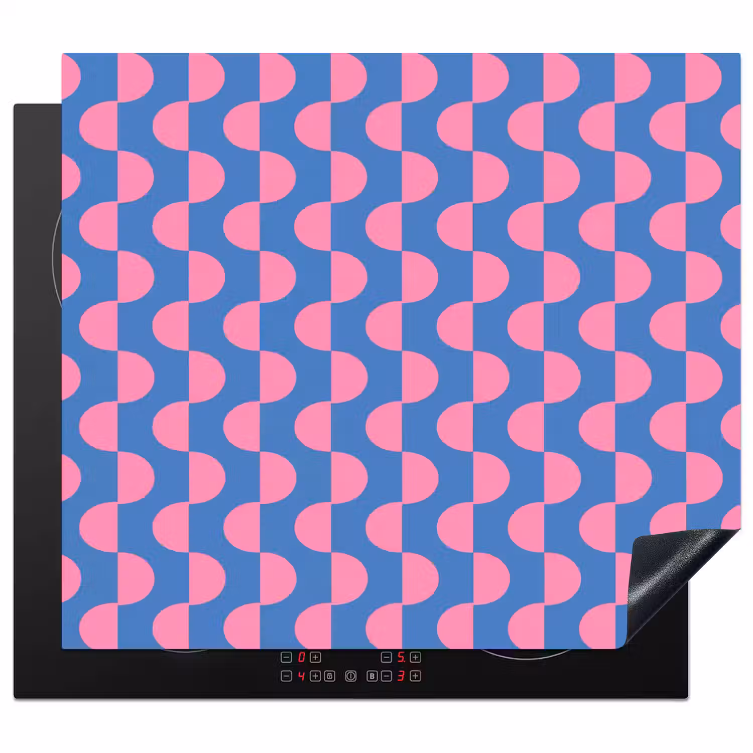 Patroon - Halve cirkels - Abstract - Modern - Roze - Blauw Inductie beschermer vinyl 3mm middel -3d