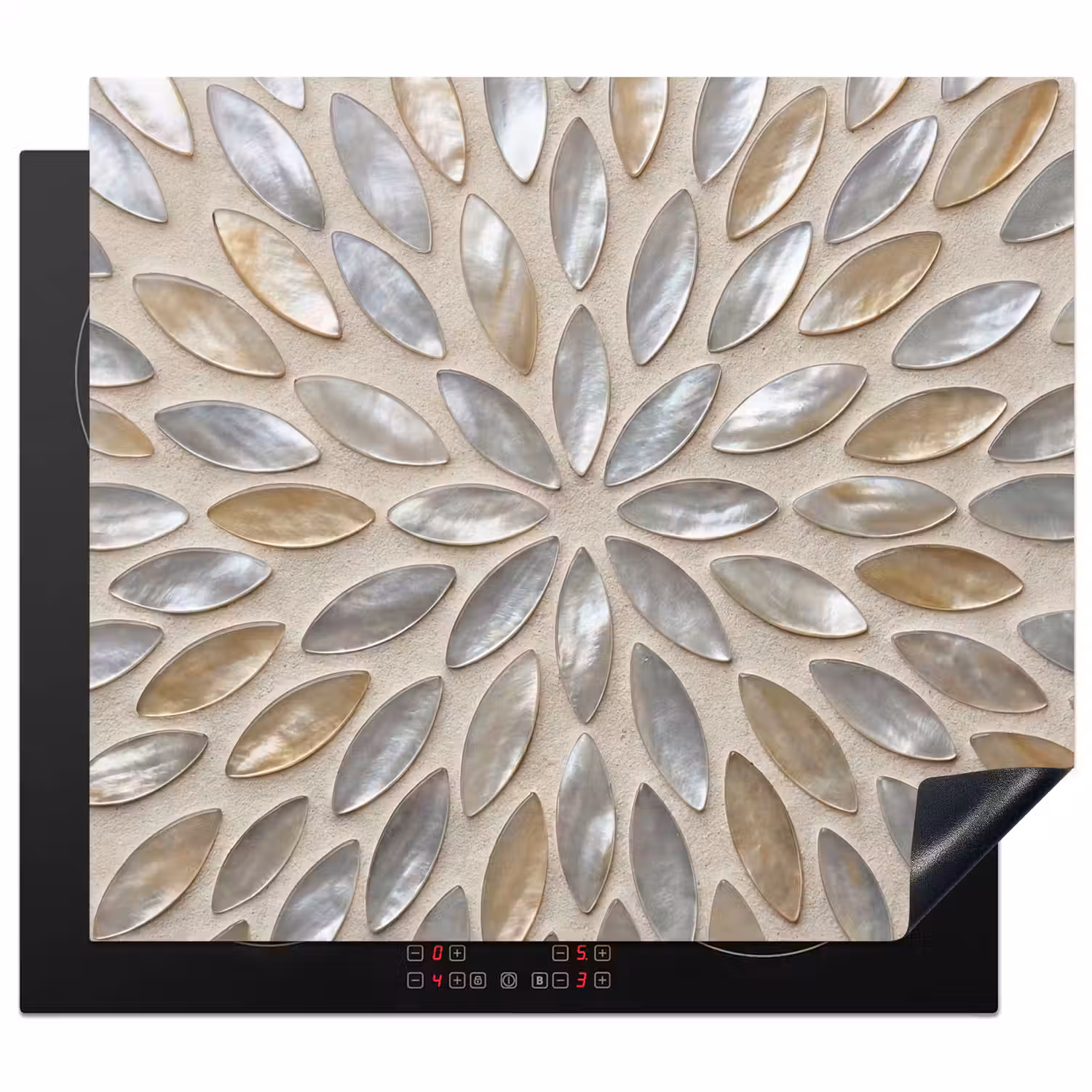 Patroon - Ovaal - Glanzend - Abstract - Beige Inductie beschermer vinyl 3mm middel -3d
