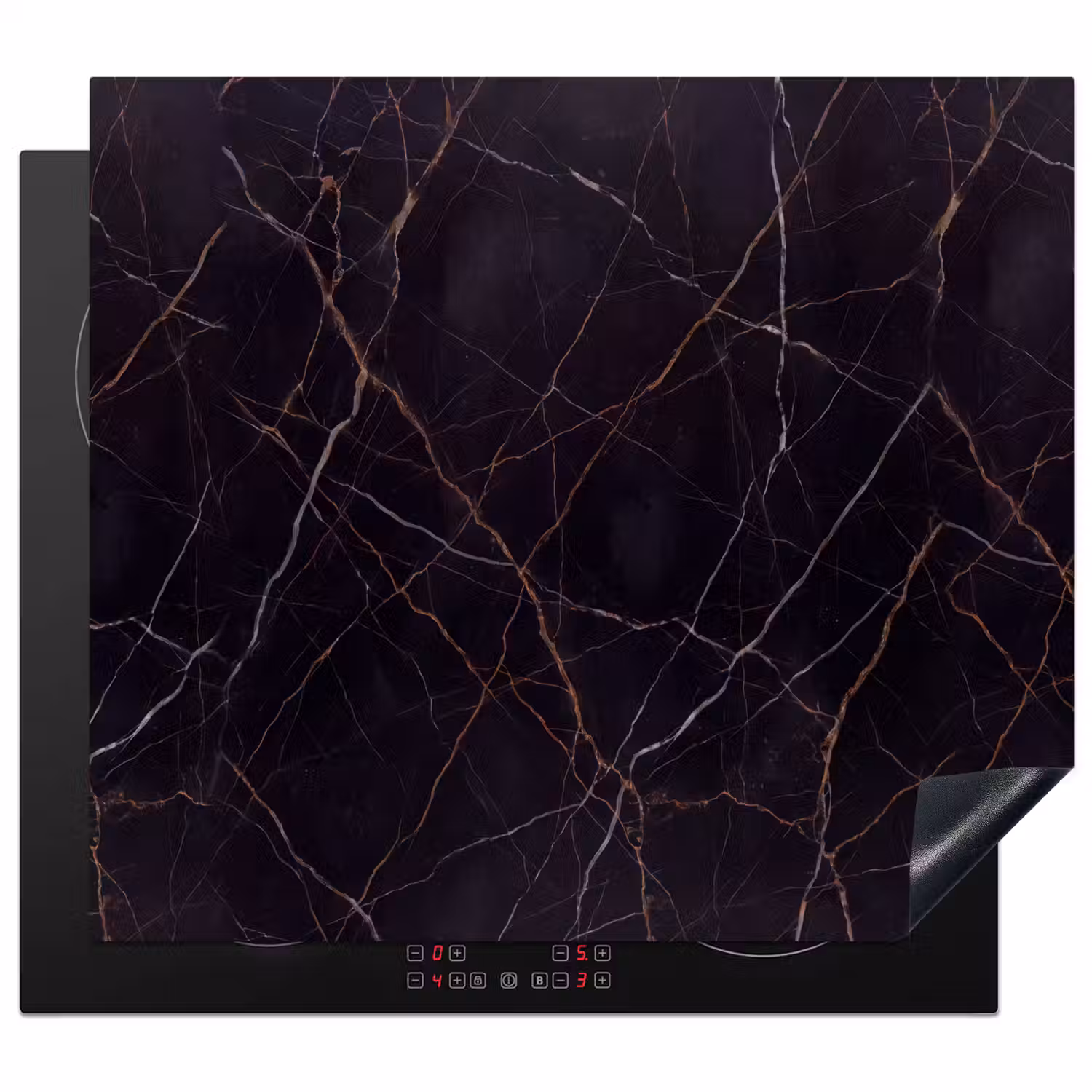 Natuursteen - Marmerpatroon - Abstract - Modern - Zwart - Goud Inductie beschermer vinyl 3mm middel -3d