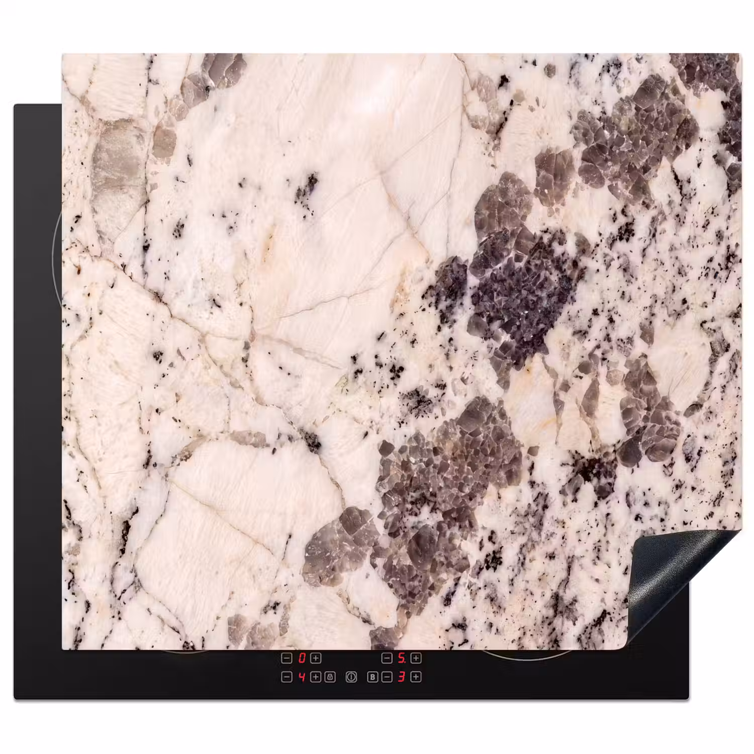 Natuursteen - Patroon - Abstract - Beige - Grijs Inductie beschermer vinyl 3mm middel -3d