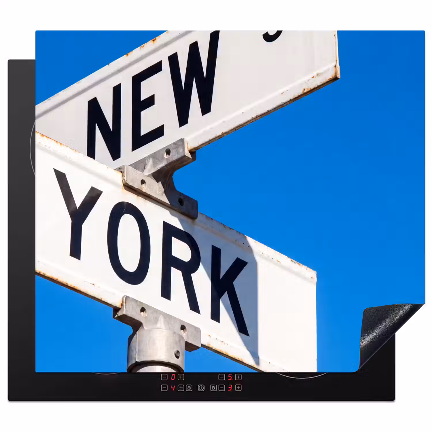 New York - Straatbord - Stad - Urban - Blauw Inductie beschermer vinyl 3mm middel -3d
