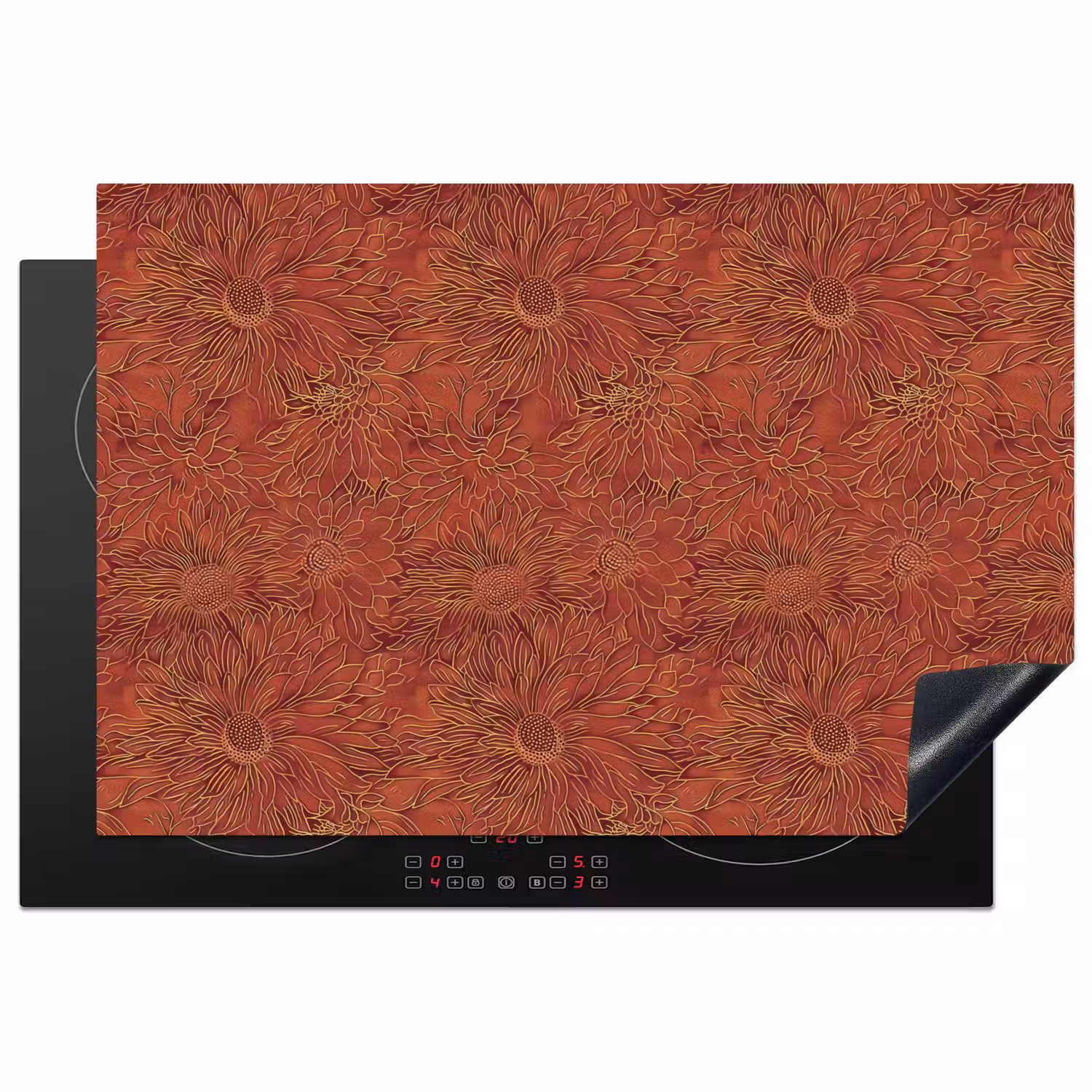 Oosters - Bloemen - Terracotta Inductie beschermer vinyl 3mm klein 276 -3d