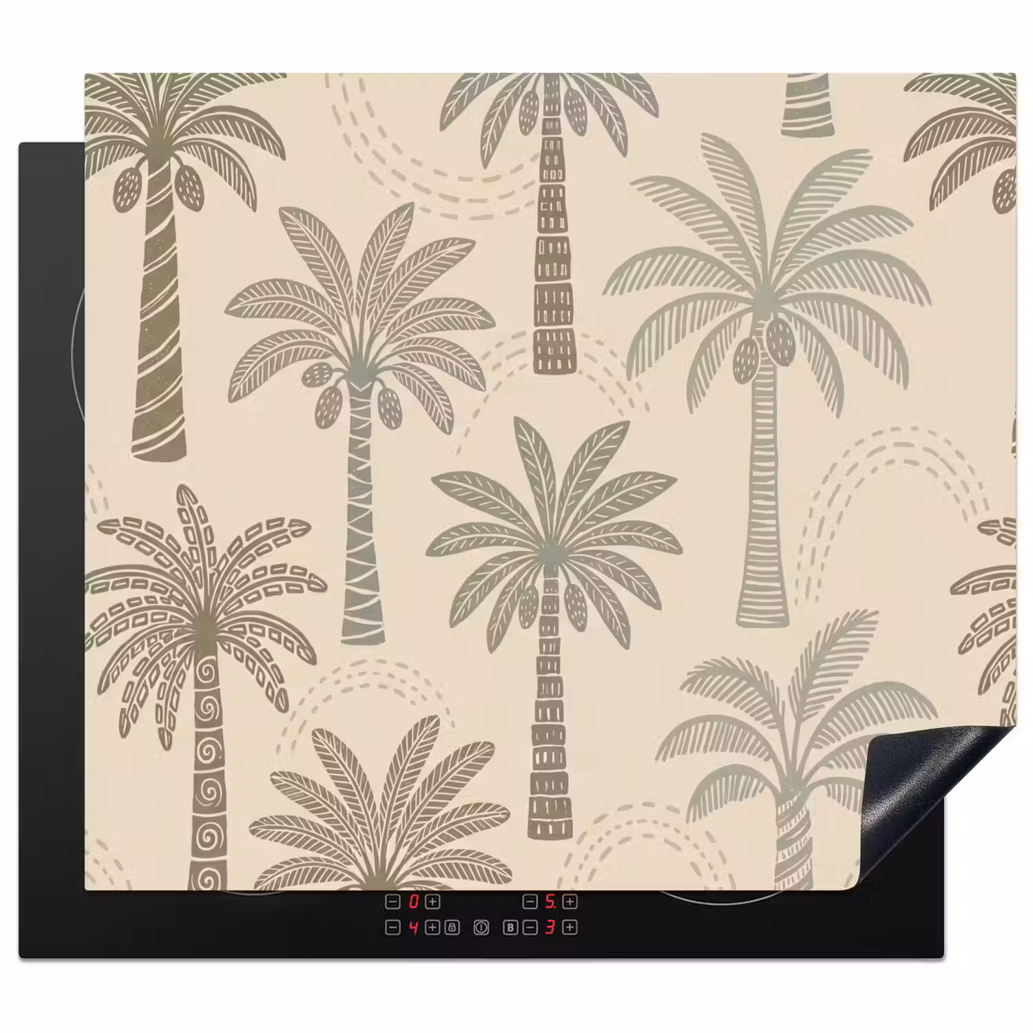 Palmbomen - Patroon - Tropisch - Beige Inductie beschermer vinyl 3mm middel -3d