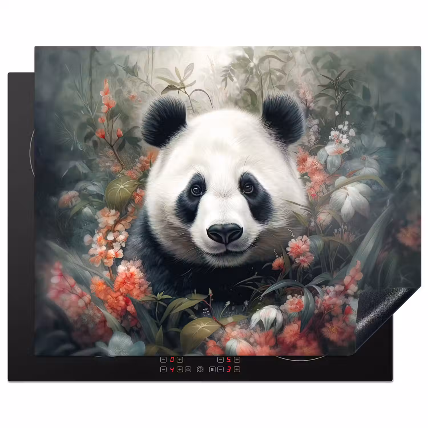 Panda - Wilde dieren - Bloemen - Natuur Inductie beschermer vinyl 3mm groot -3d