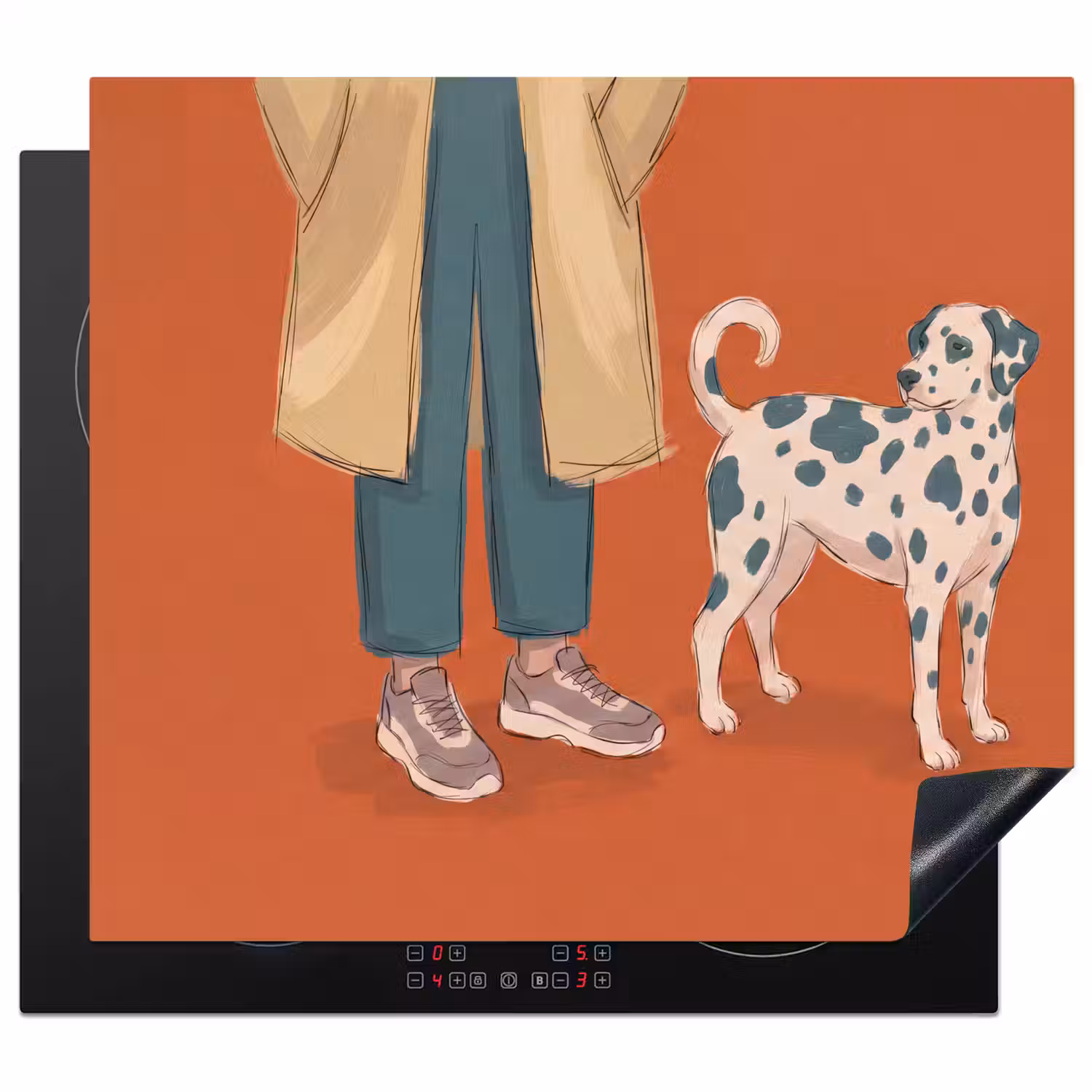 Persoon - Hond - Dieren - Illustratie - Modern Inductie beschermer vinyl 3mm middel -3d