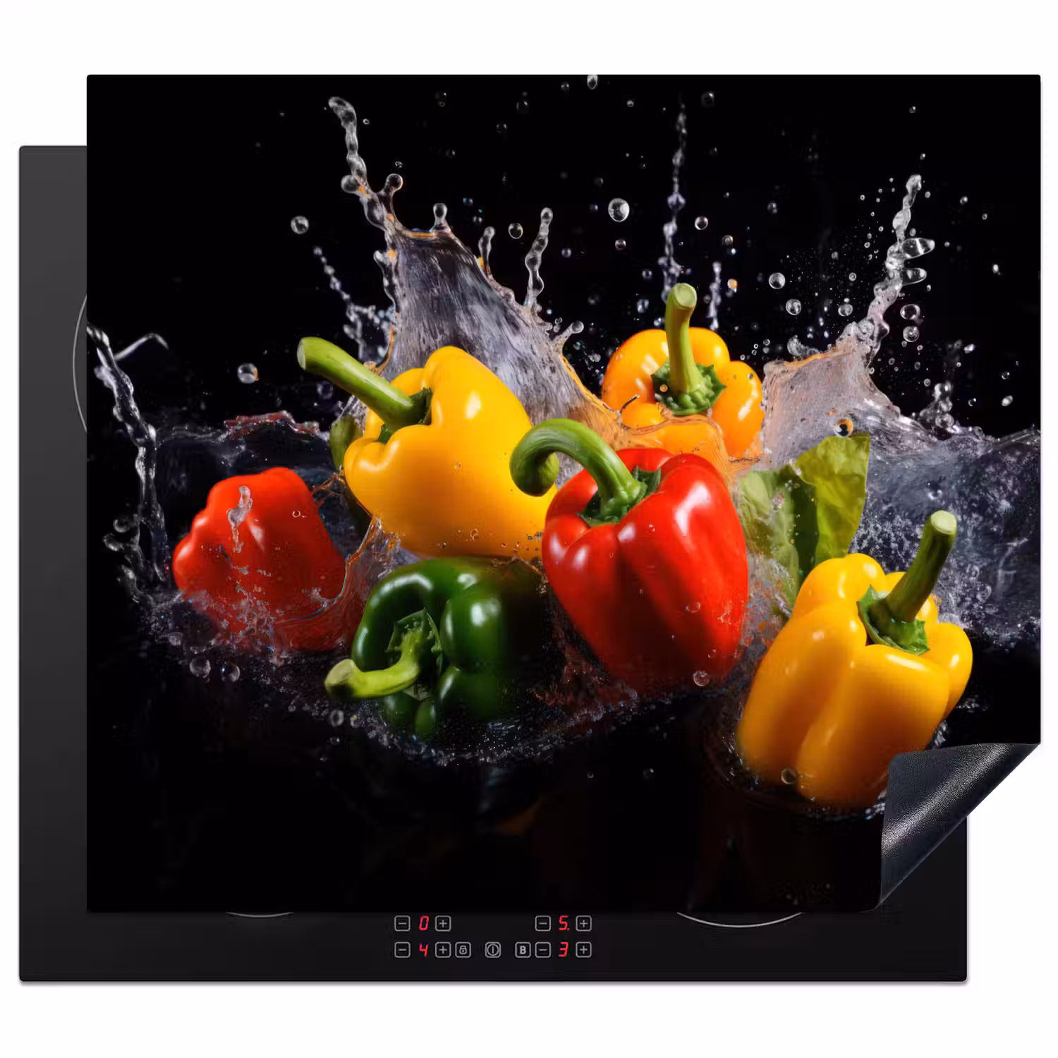 Paprika - Zwart - Water - Rood - Geel Inductie beschermer vinyl 3mm middel -3d