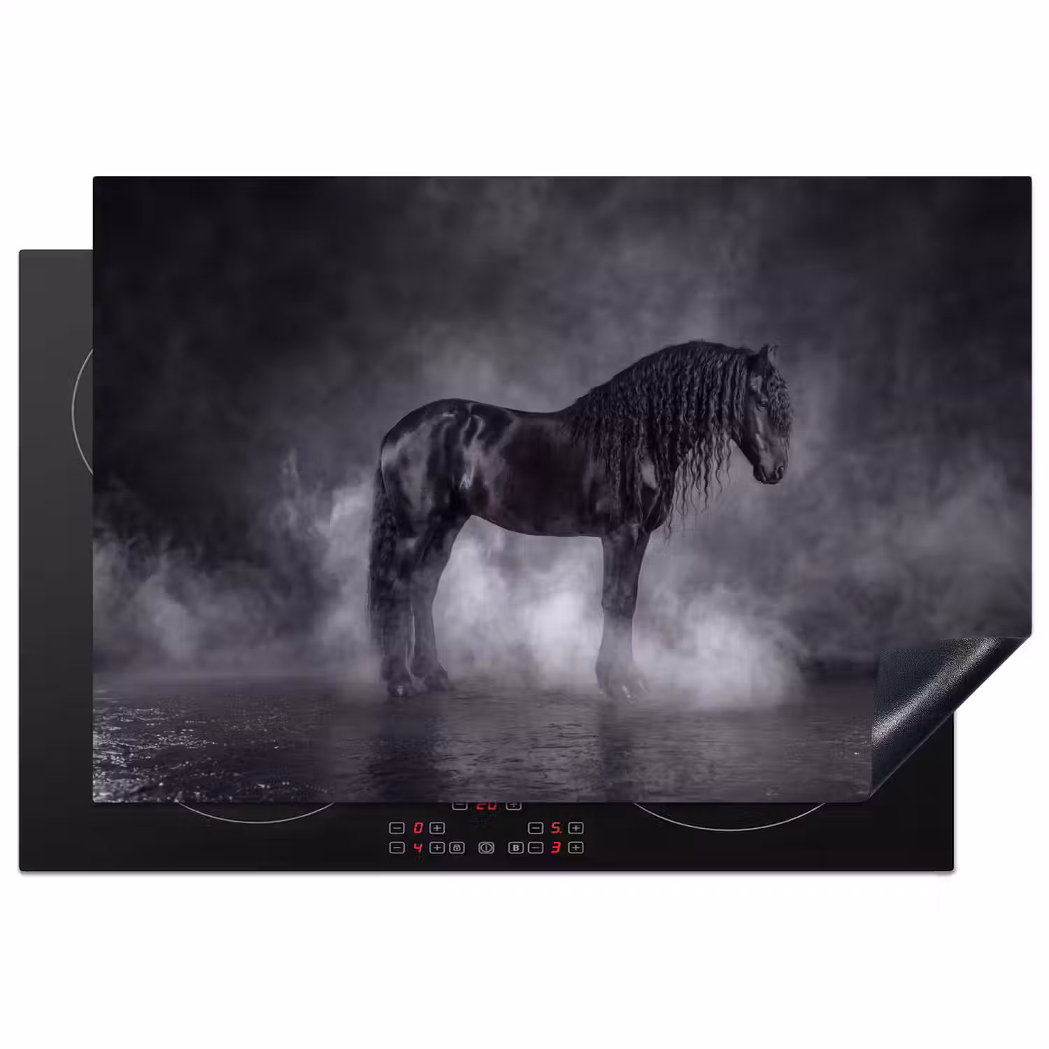Paard - Magisch - Zwart Inductie beschermer vinyl 3mm klein -3d