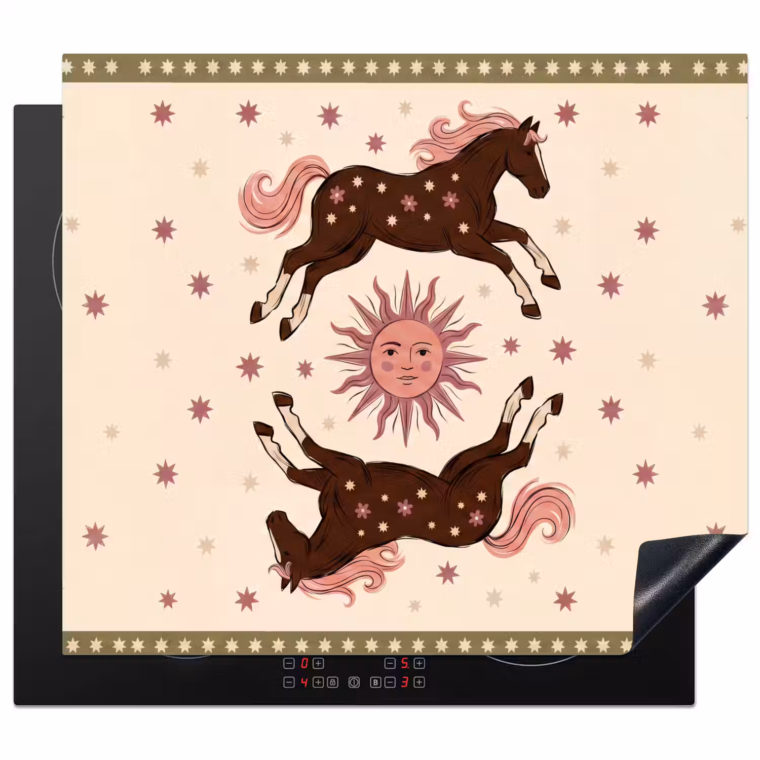 Paard - Zon - Mystiek - Illustratie - Roze Inductie beschermer vinyl 3mm middel -3d