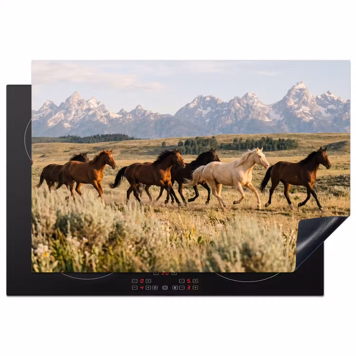 Paarden - Kudde - Bergen - Vrijheid - Wild Inductie beschermer vinyl 3mm klein -3d