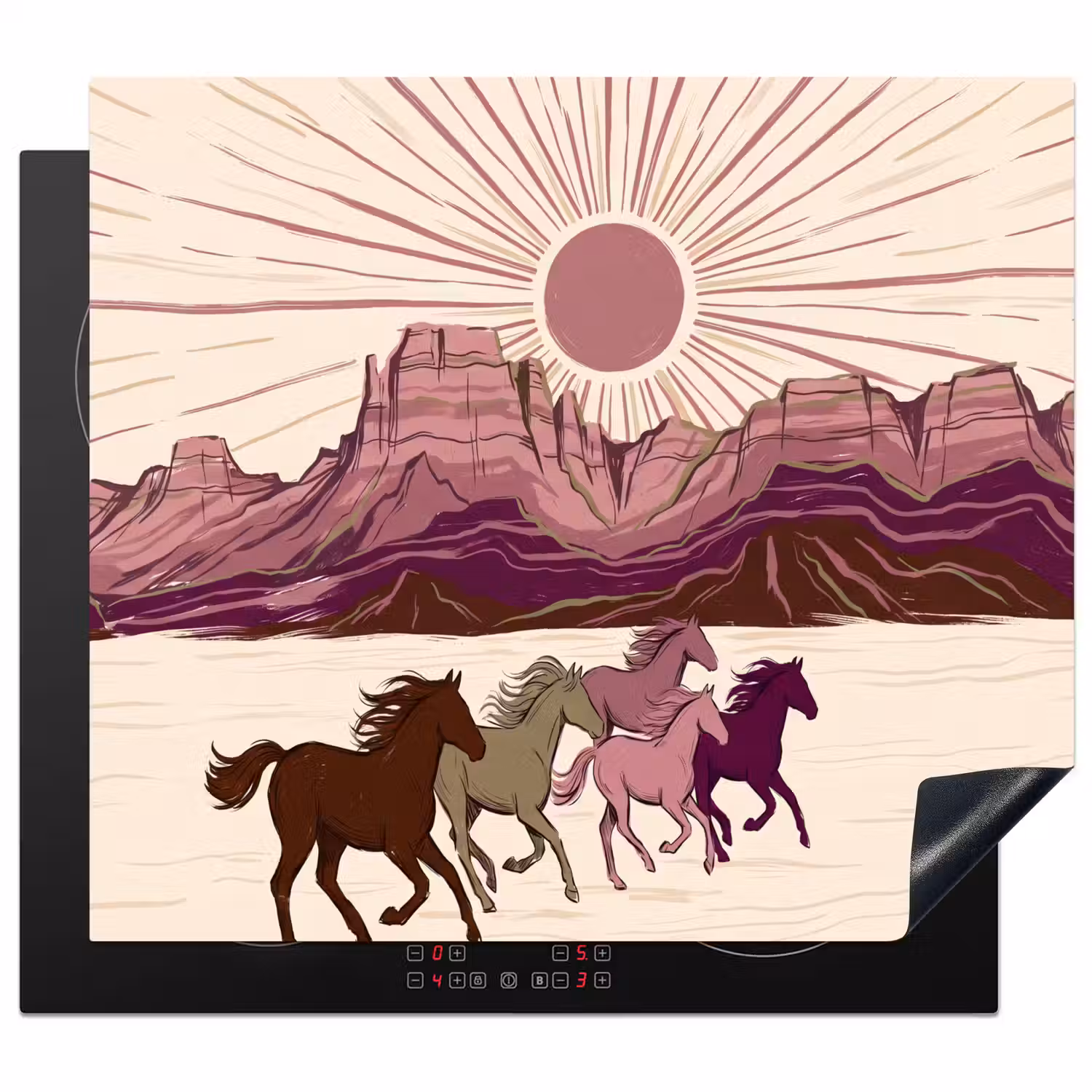 Paarden - Rennend - Woestijn - Natuur - Abstract Inductie beschermer vinyl 3mm middel -3d
