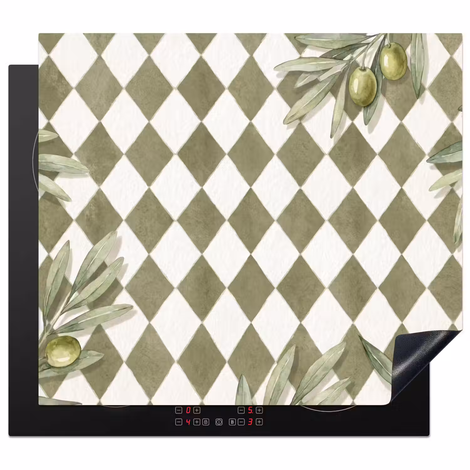 Plant - Olijftakken - Waterverf - Mediterraan - Groen Inductie beschermer vinyl 3mm middel -3d