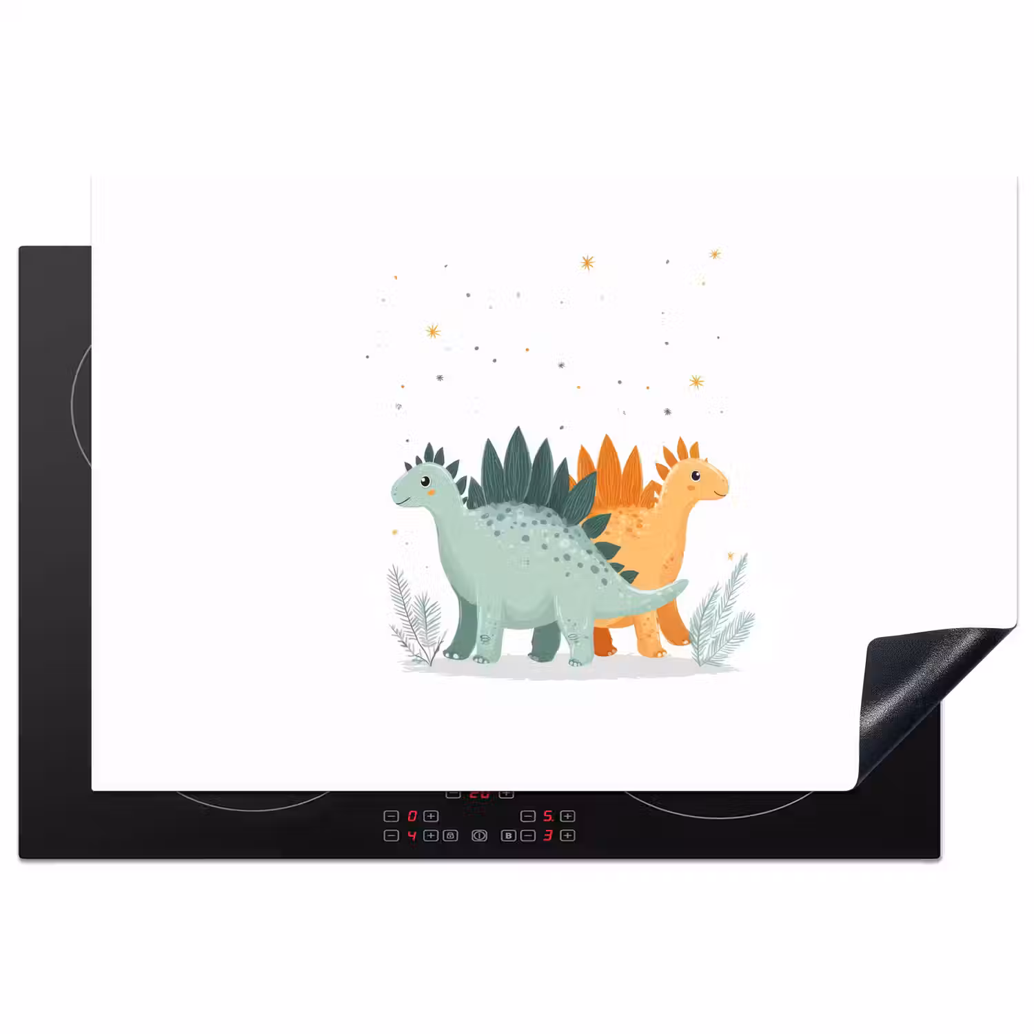 Planten - Sterren - Dinosaurussen - Oranje Inductie beschermer vinyl 3mm klein -3d