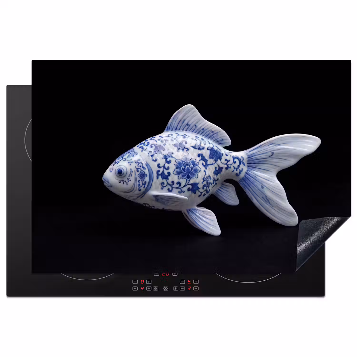 Porselein - Goudvis - Delfts - Blauw Inductie beschermer vinyl 3mm klein -3d
