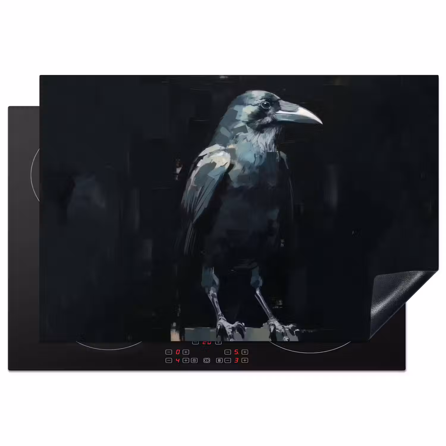 Raaf - Vogels - Zwart Inductie beschermer vinyl 3mm klein -3d