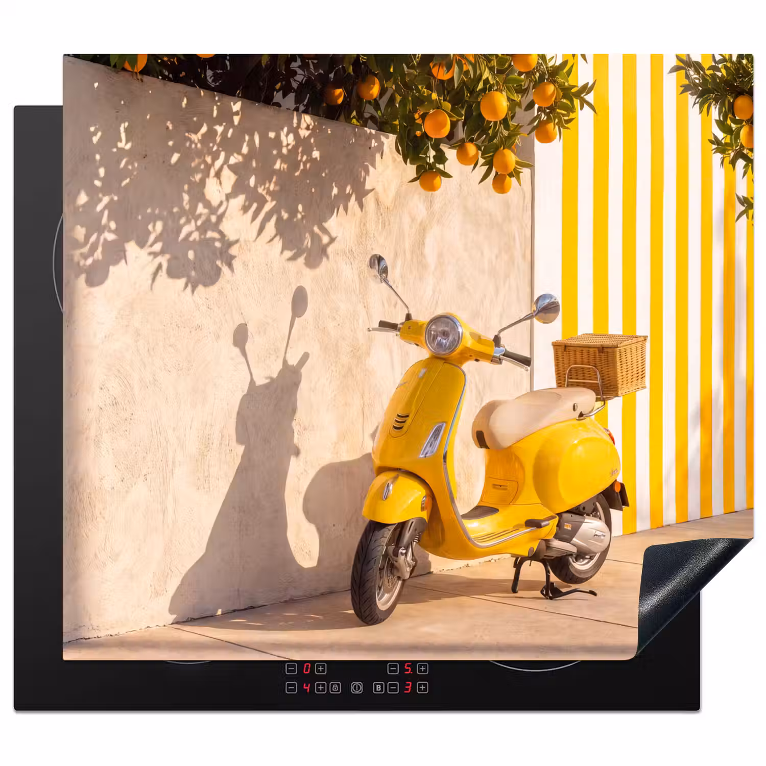 Scooter - Natuur - Zomer - Geel - Mediterraan Inductie beschermer vinyl 3mm middel -3d