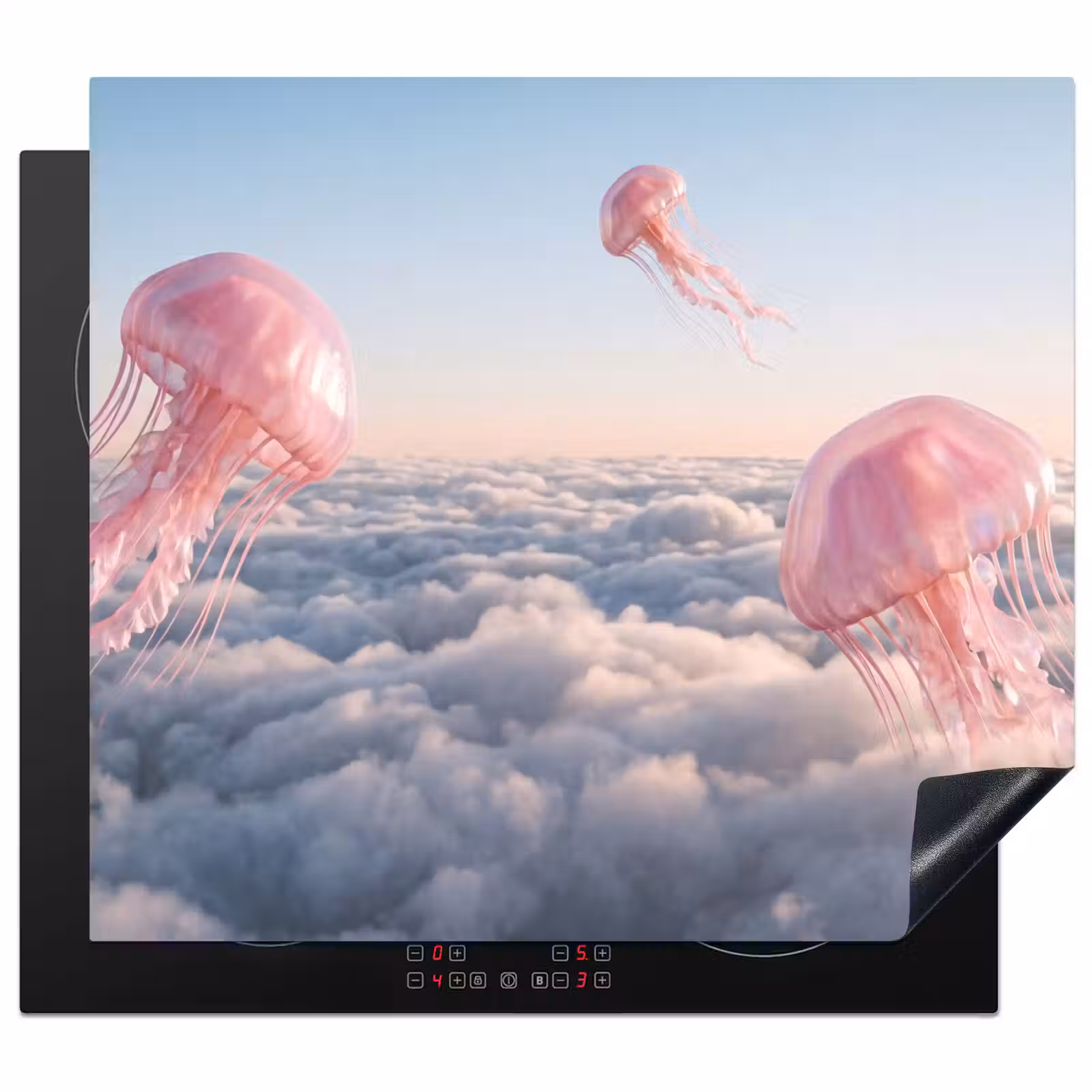 Herdabdeckplatte - Rosa Tier – Wolken - Roze dier - Wolken Inductie beschermer vinyl 3mm middel