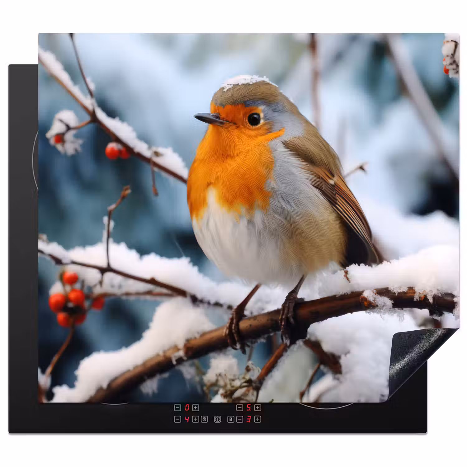 Roodborstje - Winter - Sneeuw - Vogel - Natuur Inductie beschermer vinyl 3mm middel -3d