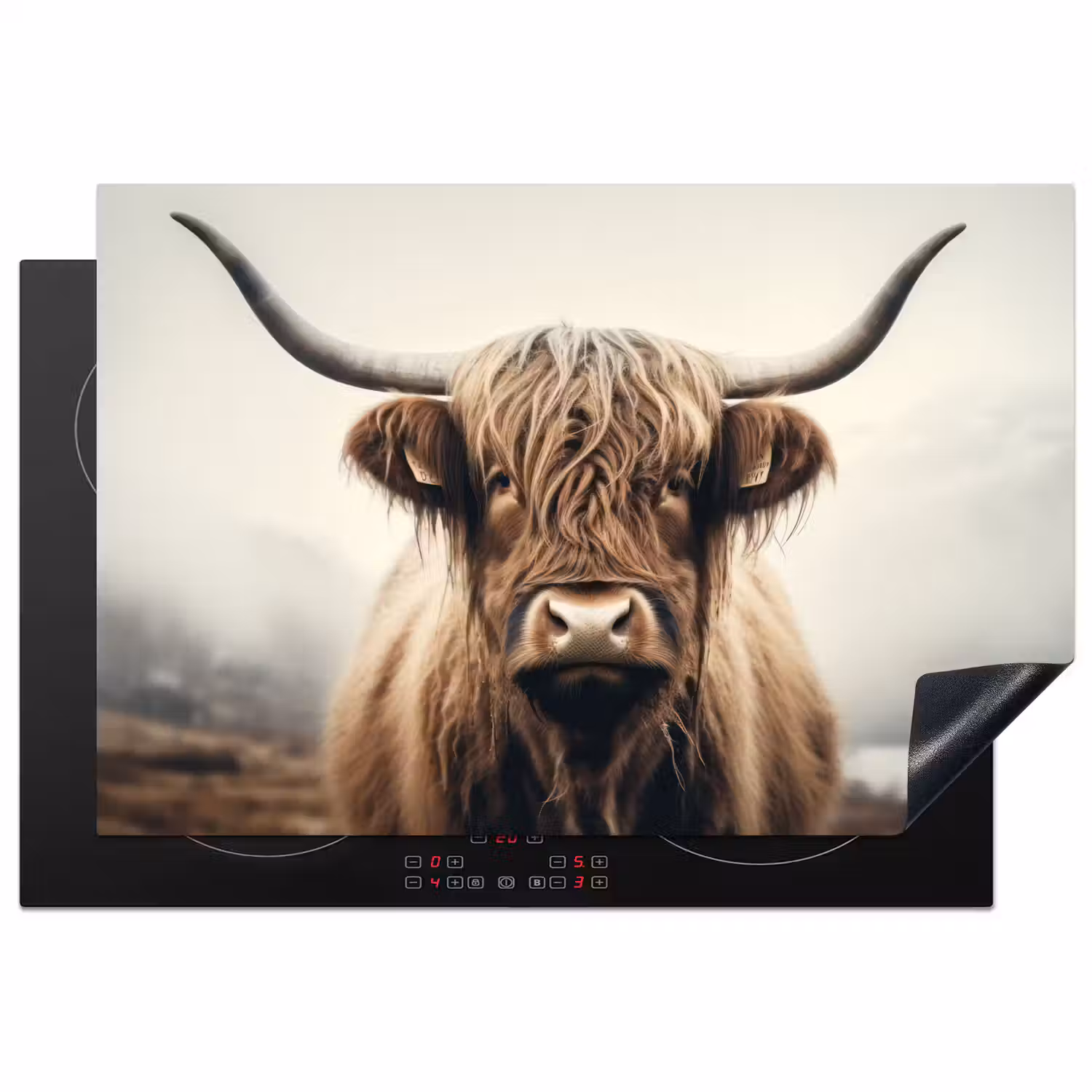 Schotse hooglander - Hoorns - Landschap Inductie beschermer vinyl 3mm klein -3d