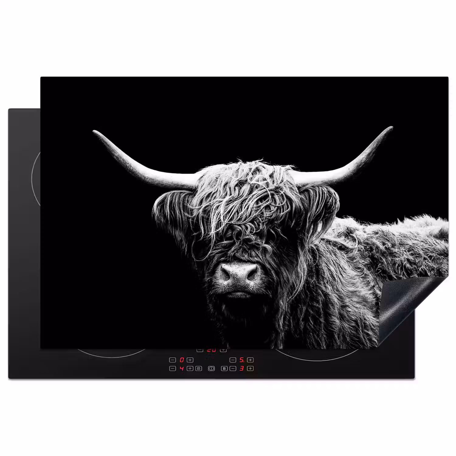 Schotse Hooglander - Koe - Zwart - Wit - Dieren Inductie beschermer vinyl 3mm klein -3d